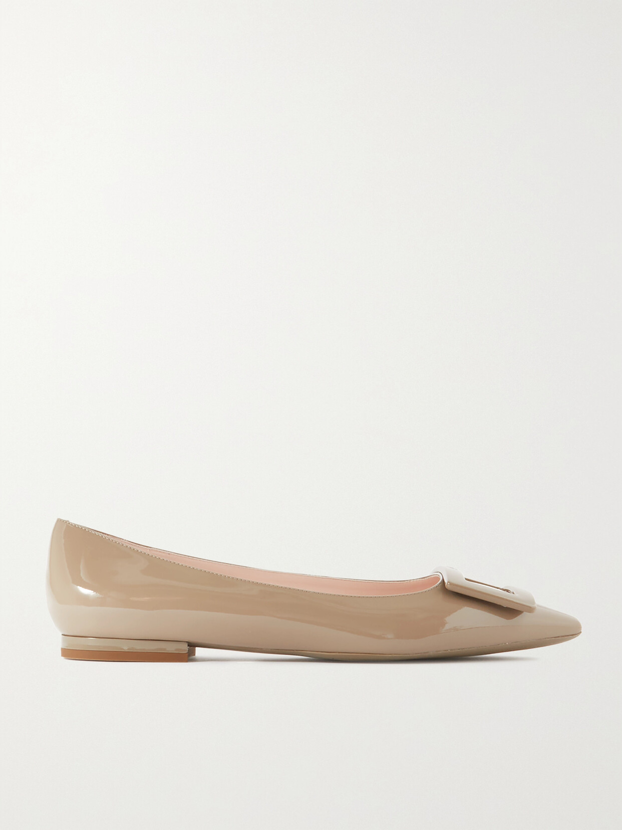 Shop Roger Vivier Gommettine Patent-leather Point-toe Flats In Brown