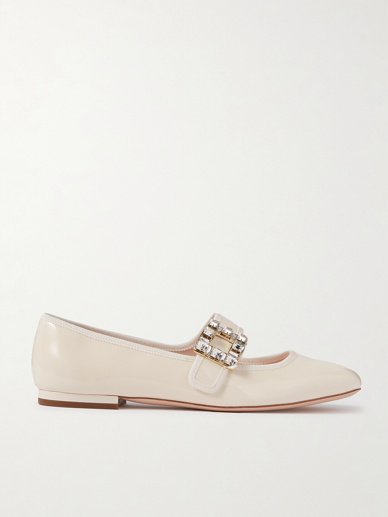 Roger Vivier Très Vivier Crystal-embellished Glossed-leather Ballet Flats - Cream