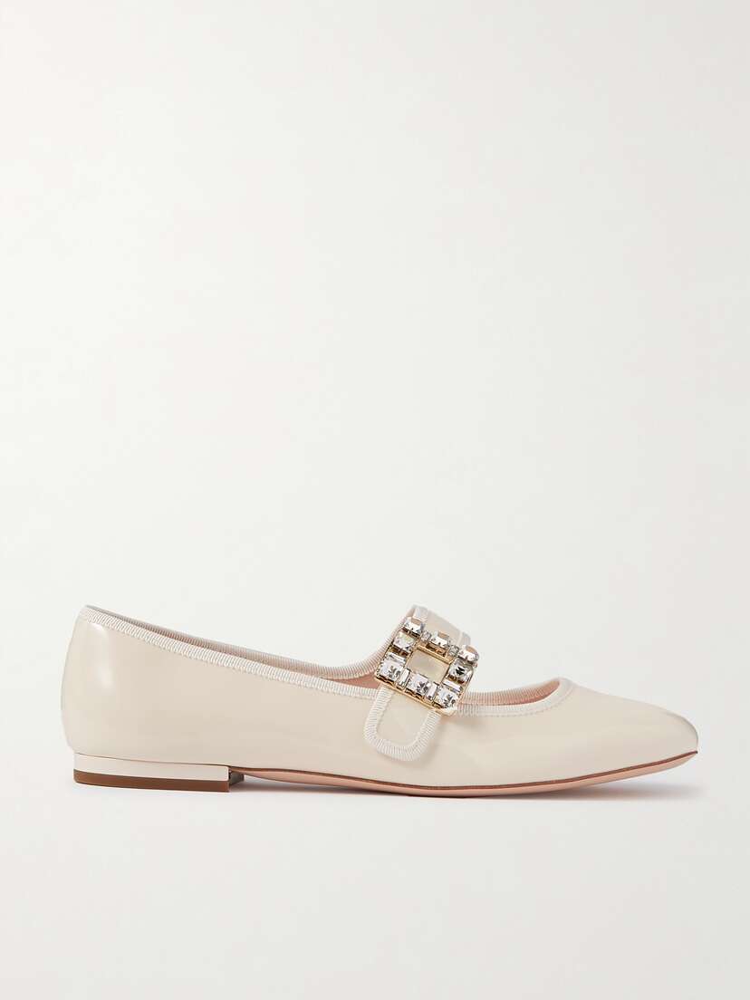 Roger Vivier Très Vivier Crystal-embellished Glossed-leather Ballet Flats