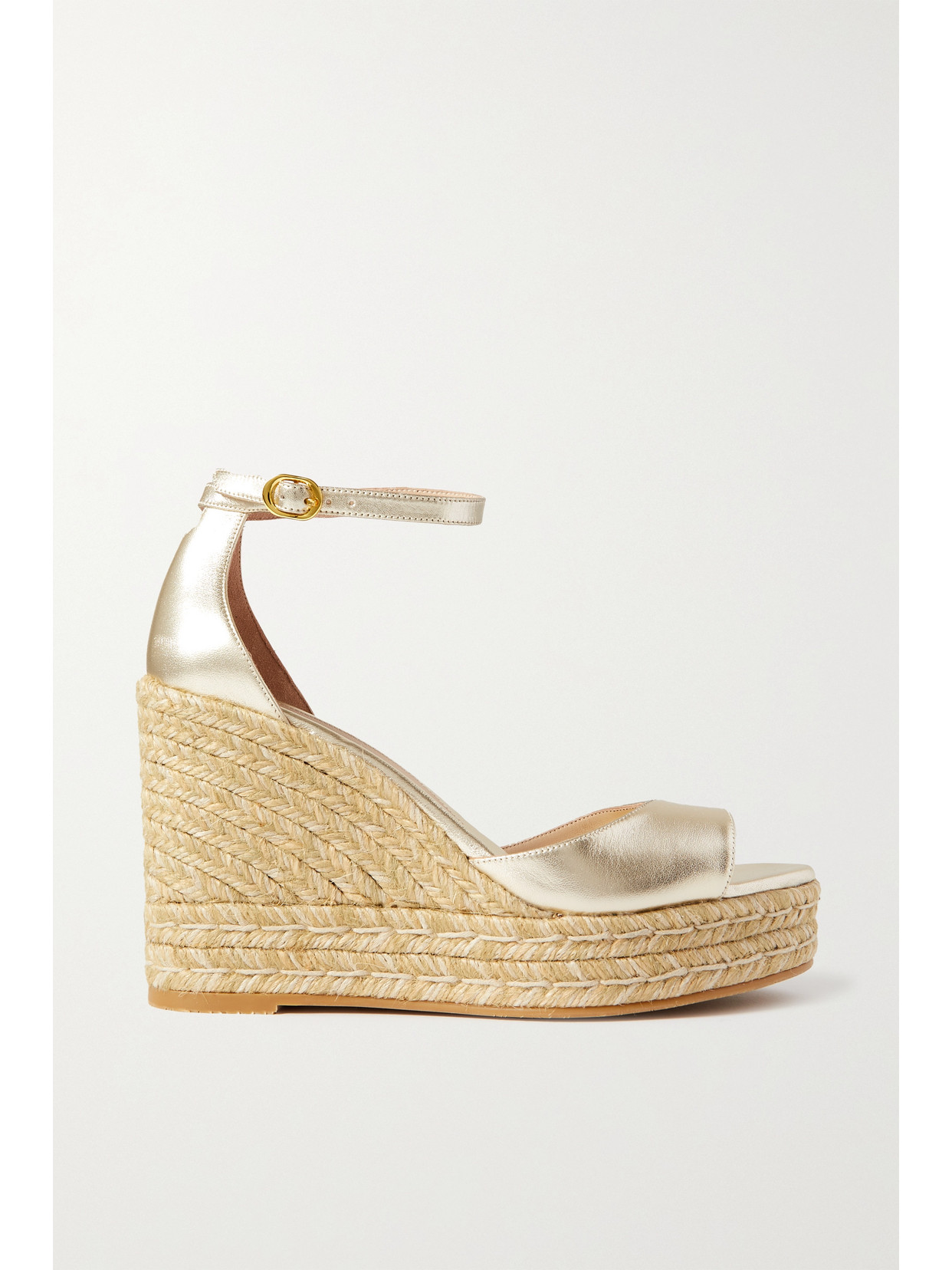 STUART WEITZMAN NUDISTCURVE METALLIC LEATHER ESPADRILLE WEDGE SANDALS