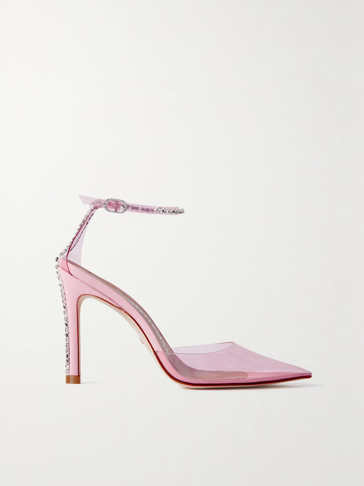 Stuart Weitzman Glam 100 Strap Crystal-embellished Pvc Heeled Courts In Pink