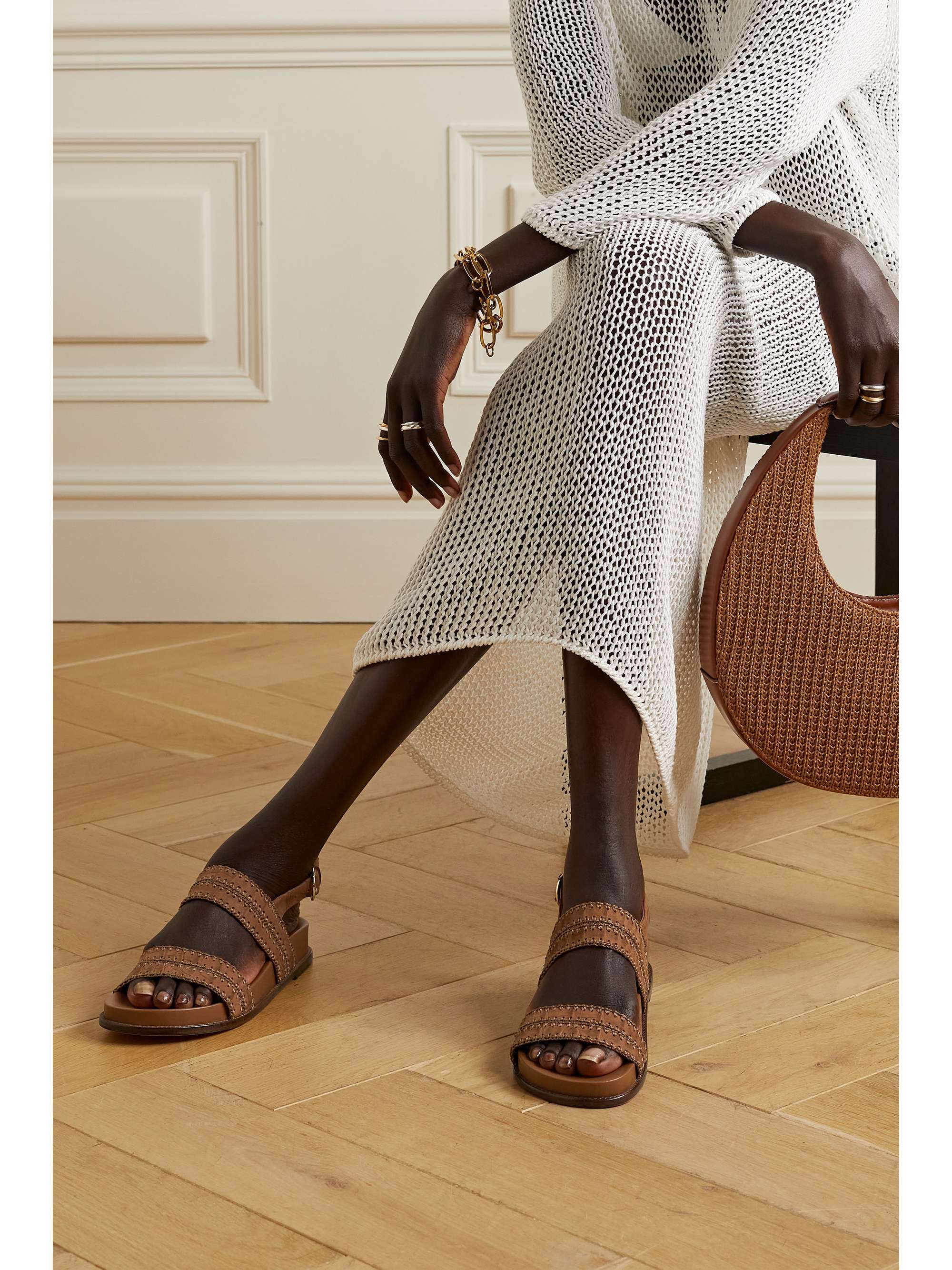 ALEXANDRE BIRMAN Benta 锁缝仿鳄鱼纹皮革凉鞋