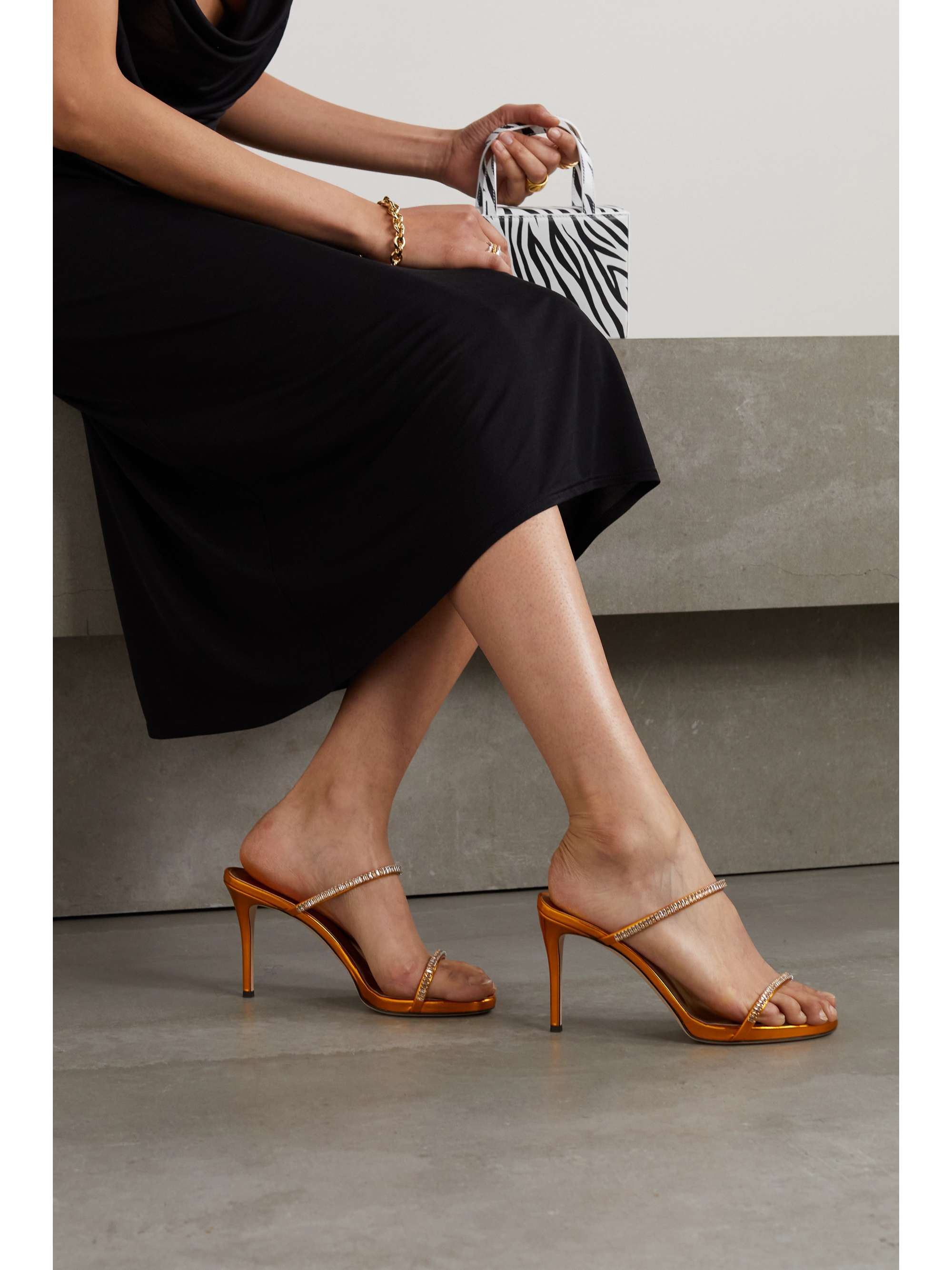 GIUSEPPE ZANOTTI Alien crystal-embellished metallic leather sandals