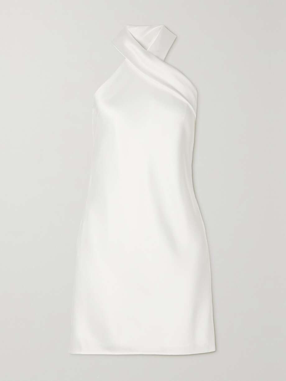 pandora tie-detailed satin halterneck mini dress