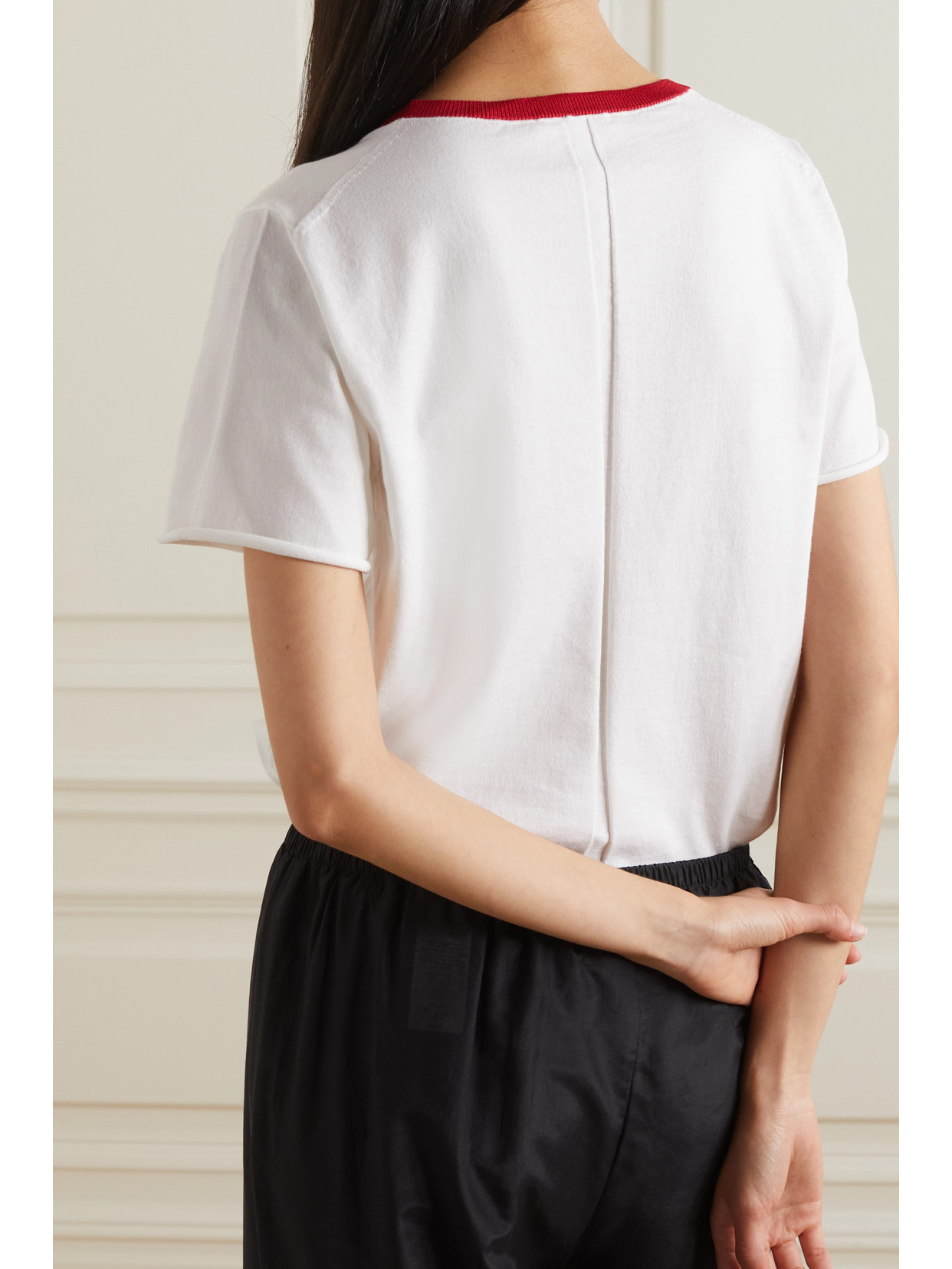 Pomorie Two-tone Cotton T-shirt In White W/ Red