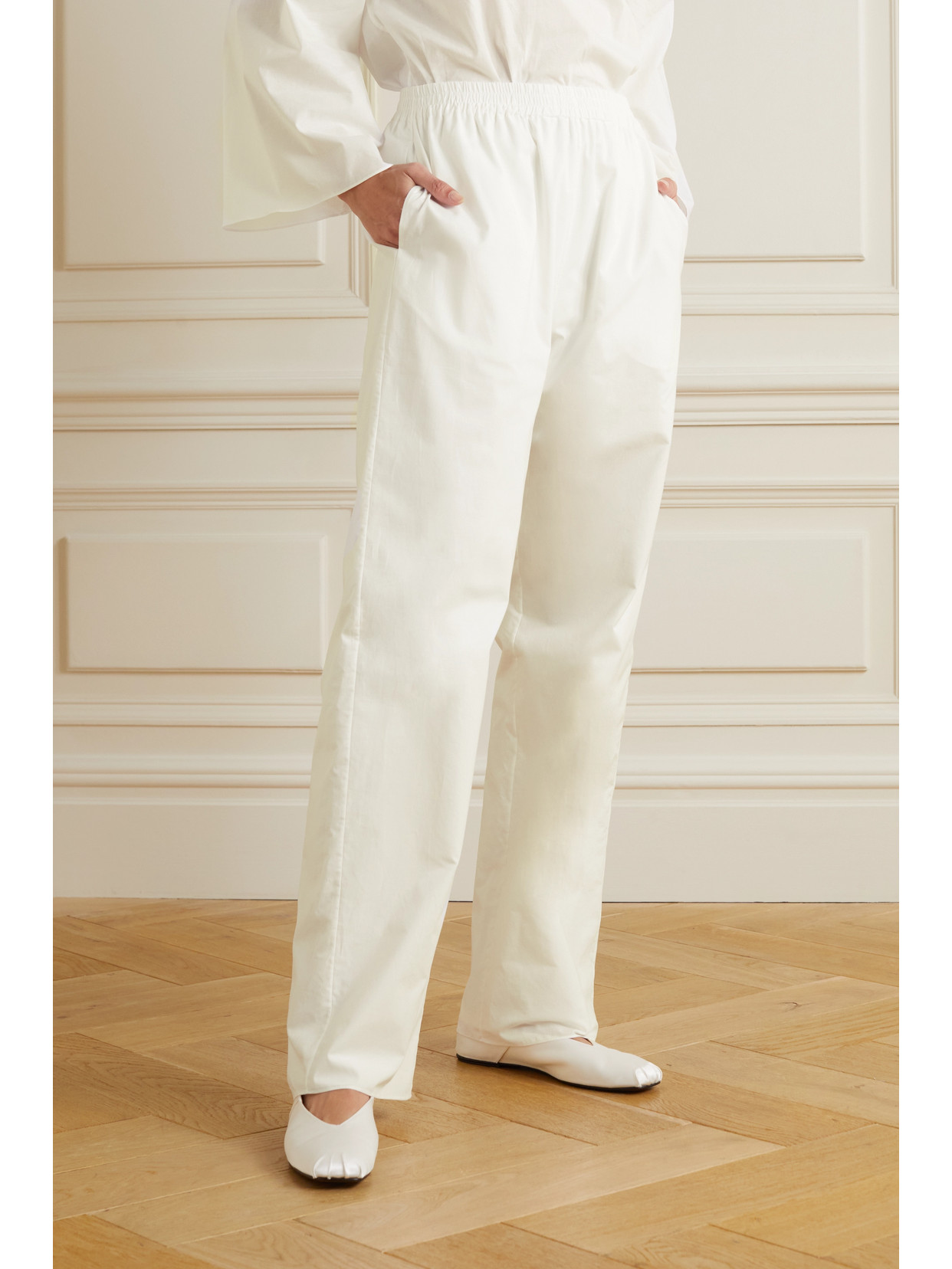 Mercedes Straight-leg Cotton Voile Pull-on Pants In Ivory