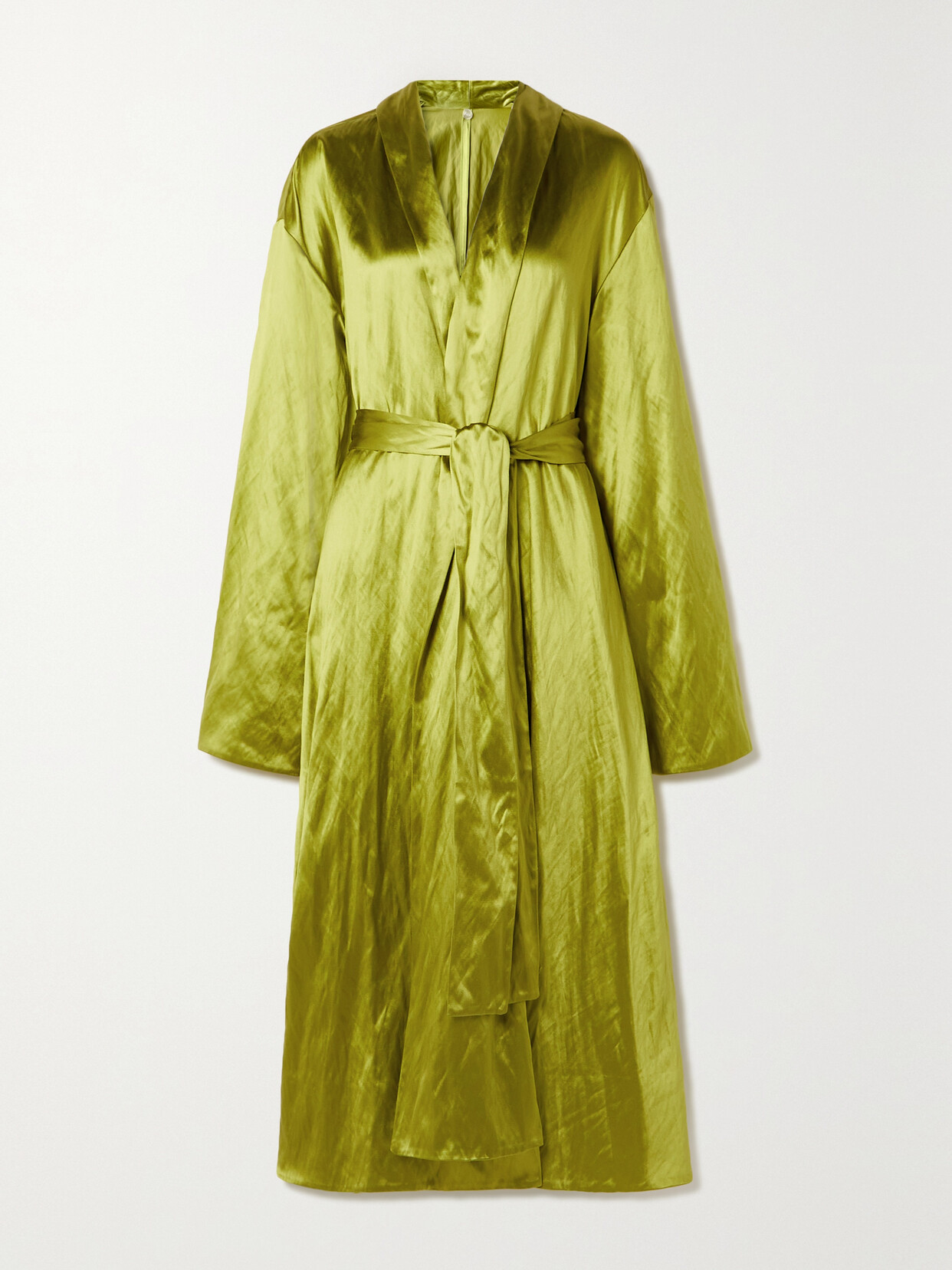 The Row - Emeline Metallic Crinkled Cotton And Silk-blend Satin Coat - Lime green 22 Awaiting product image