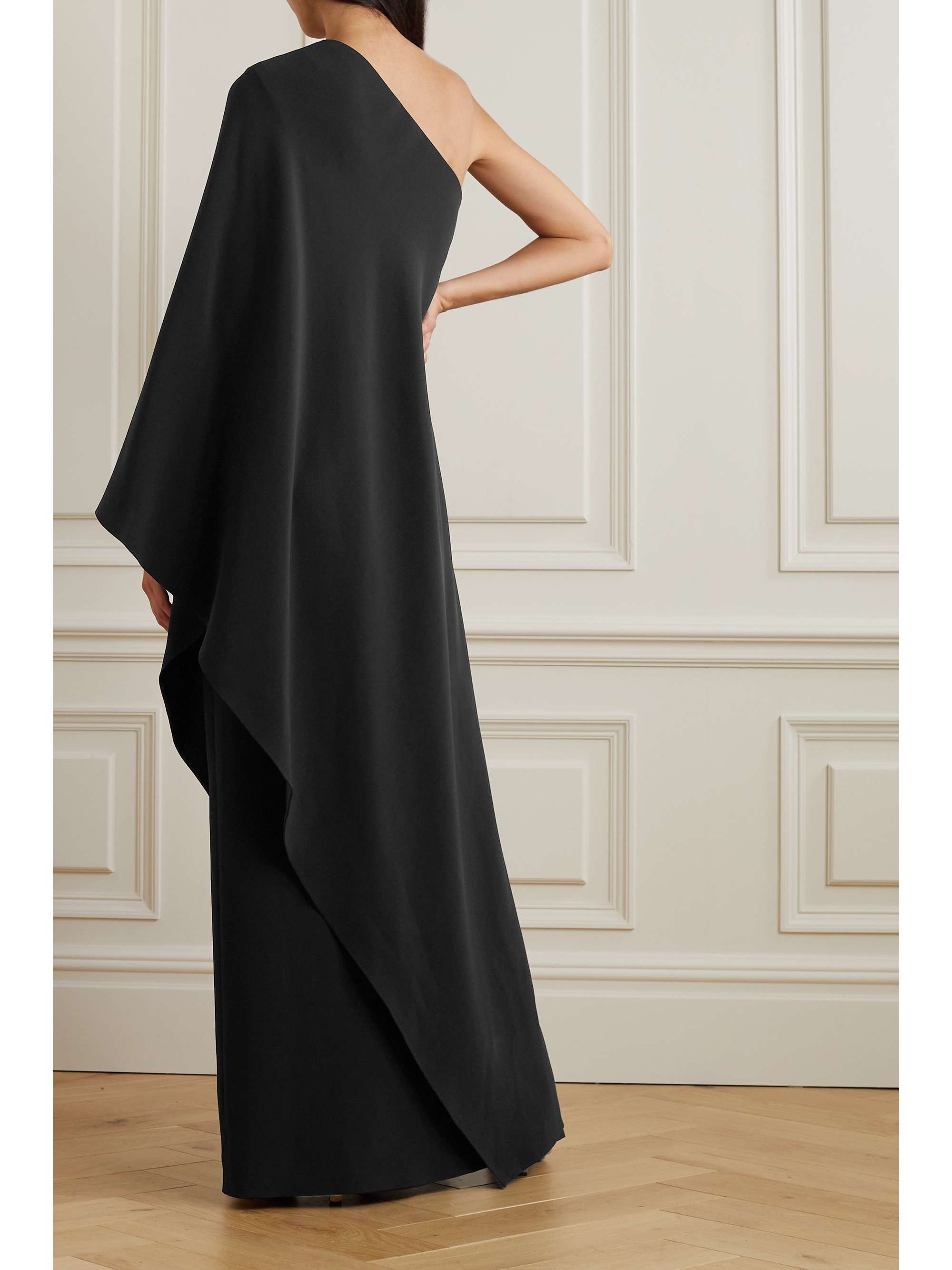Sparrow one-sleeve draped silk-cady gown