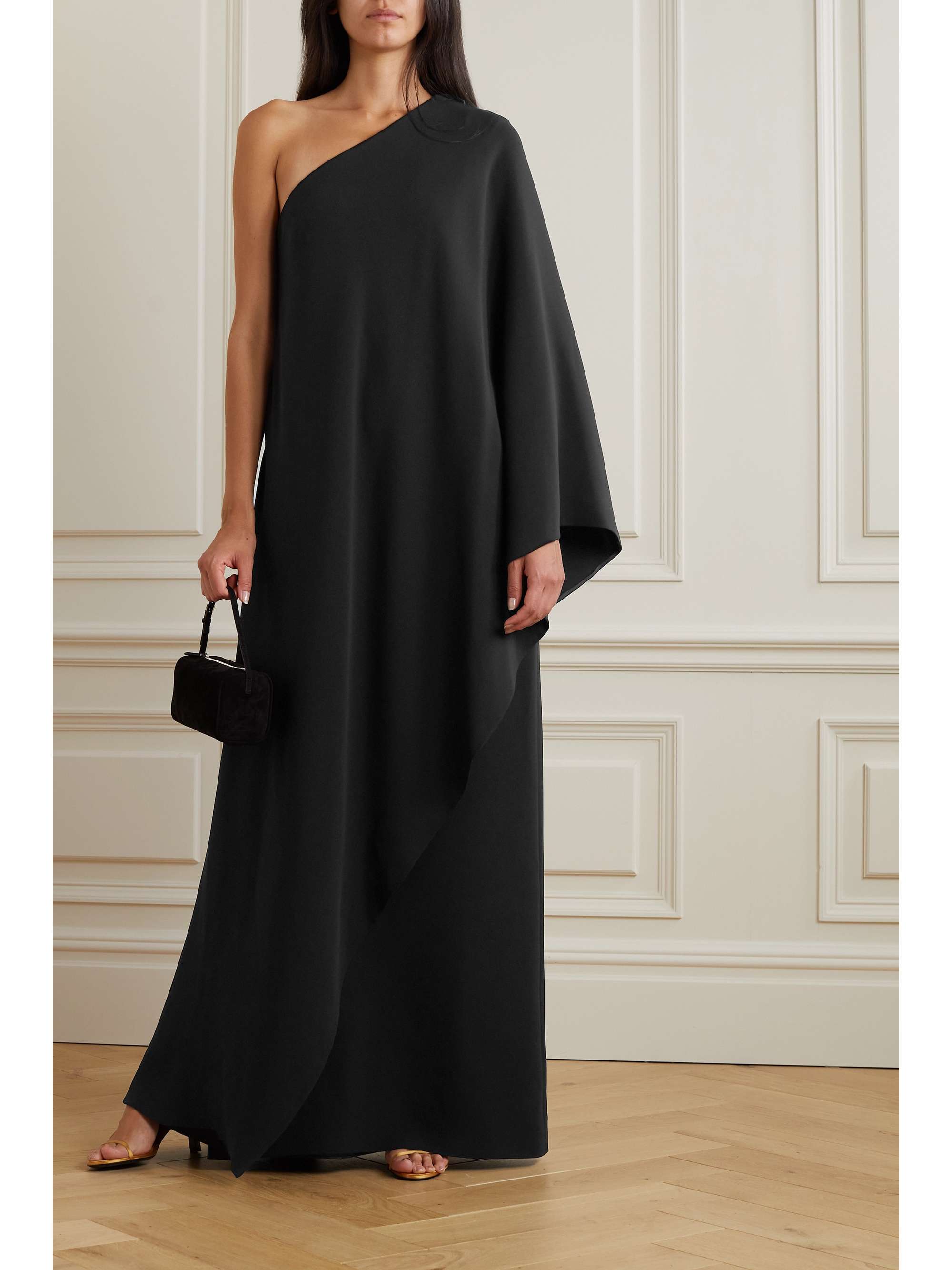 Sparrow one-sleeve draped silk-cady gown