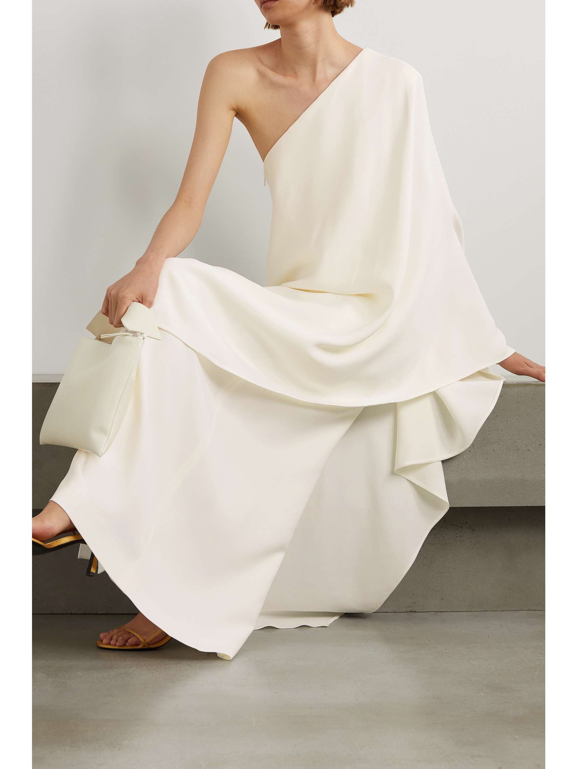 Sparrow one-sleeve draped silk-cady gown