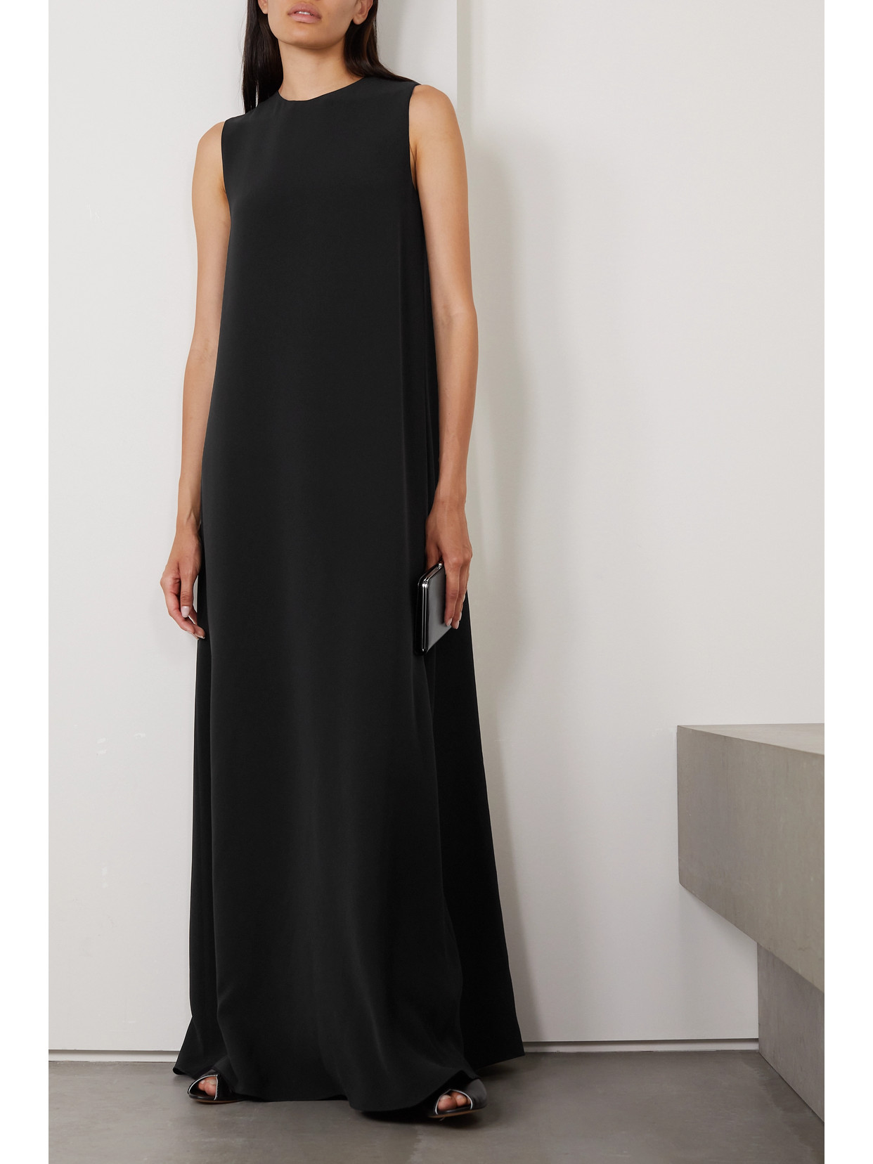 Shop The Row Eno Silk-crepe Maxi Dress In Black