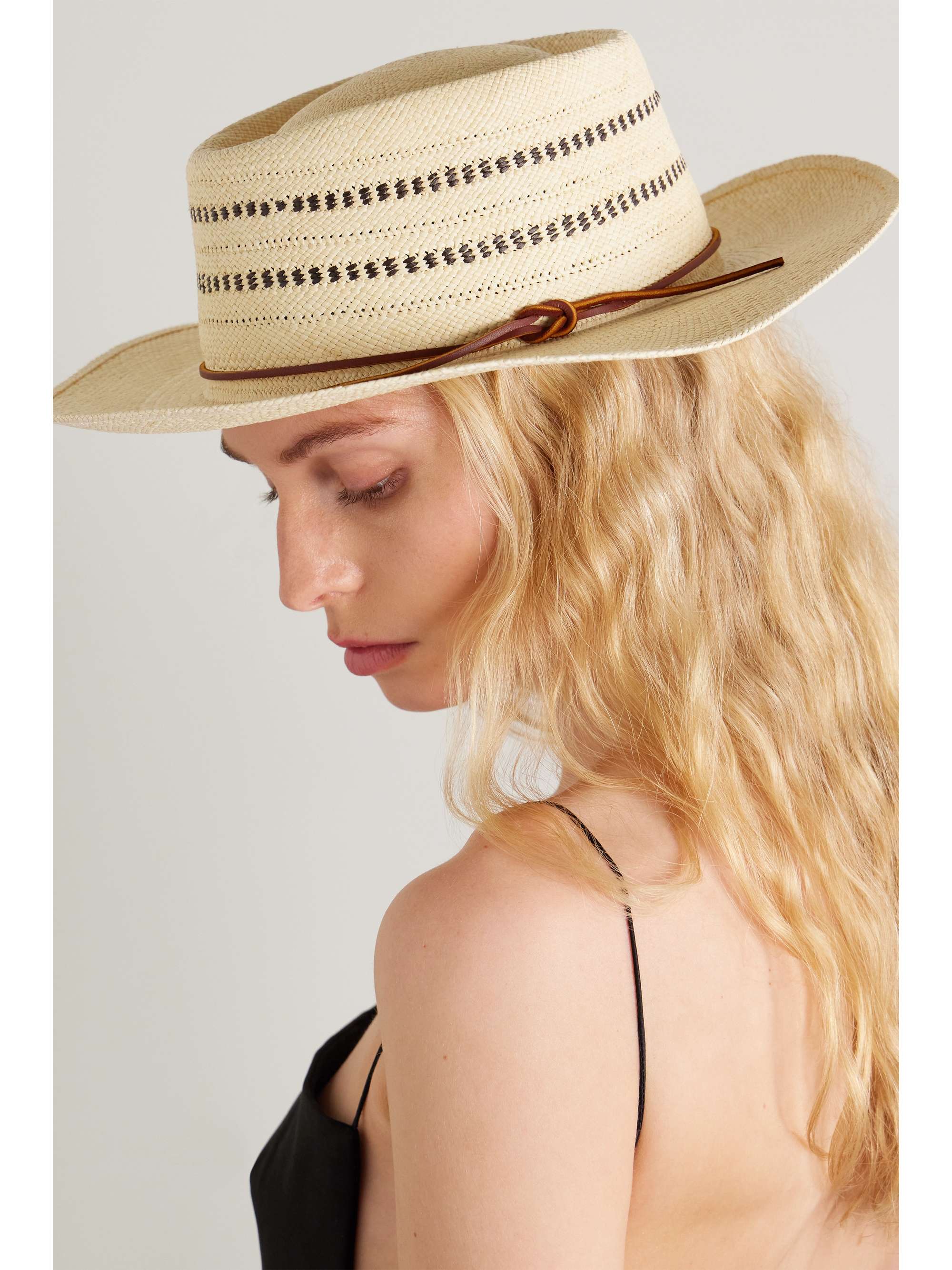RAG & BONE Cora leather-trimmed straw panama hat