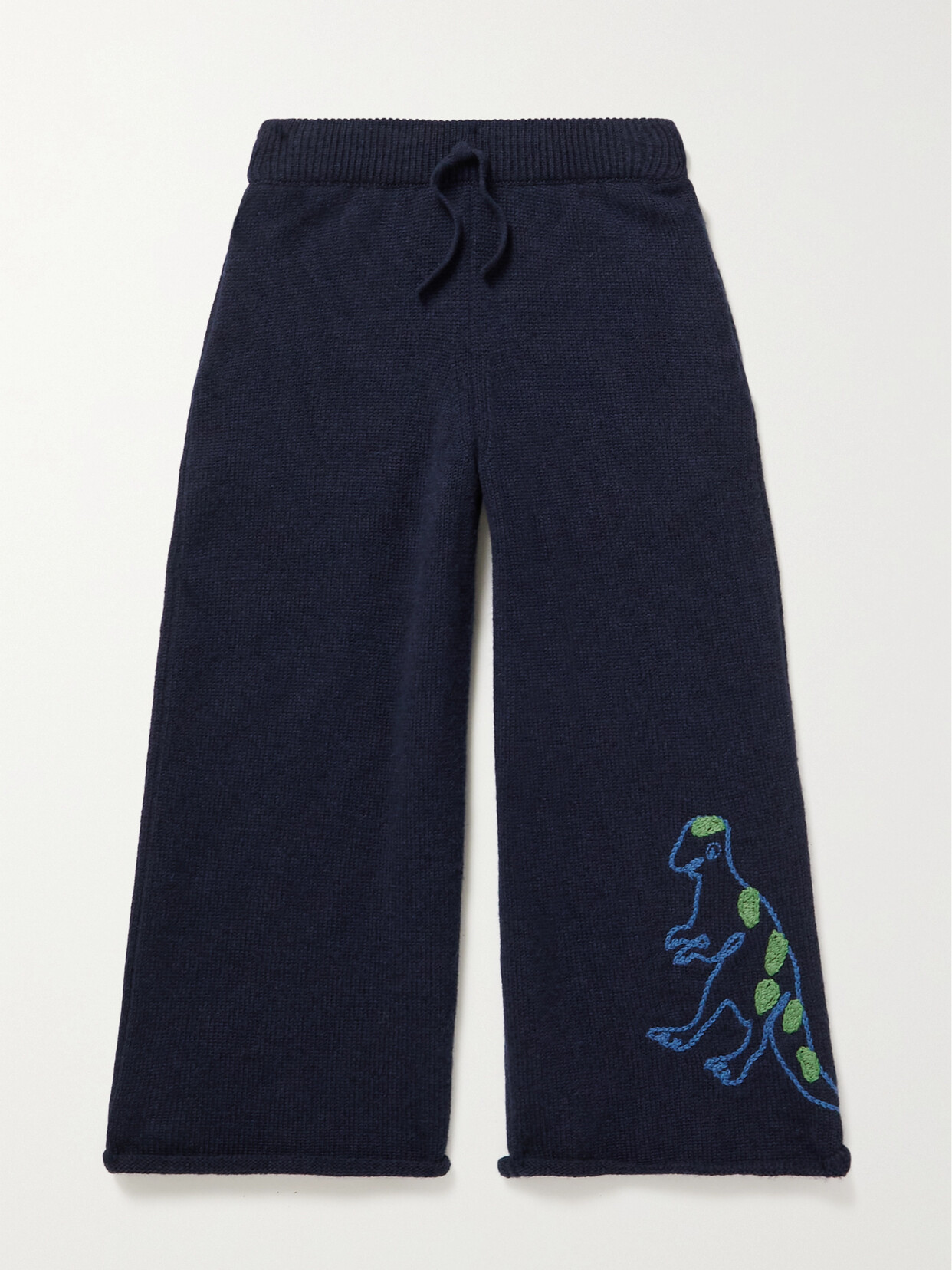The Row T-rex Embroidered Cashmere Track Trousers In Navy