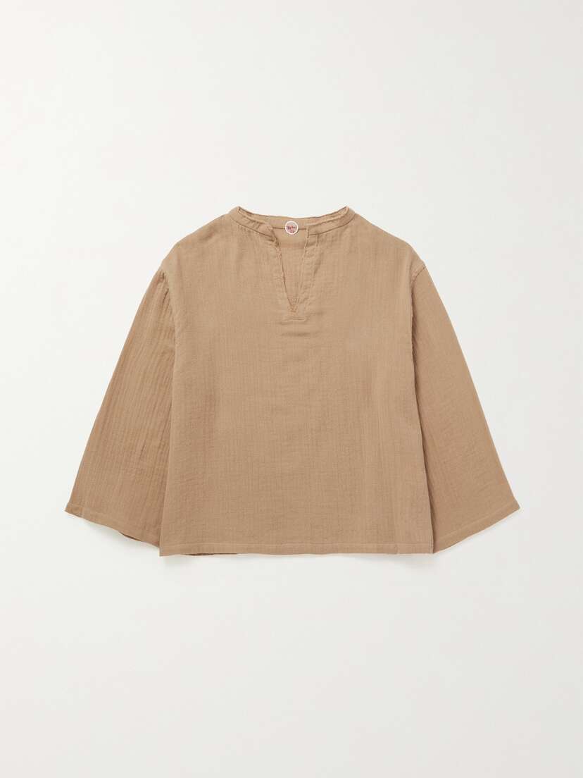 THE ROW KIDS Elin Frayed Cotton-gauze Top