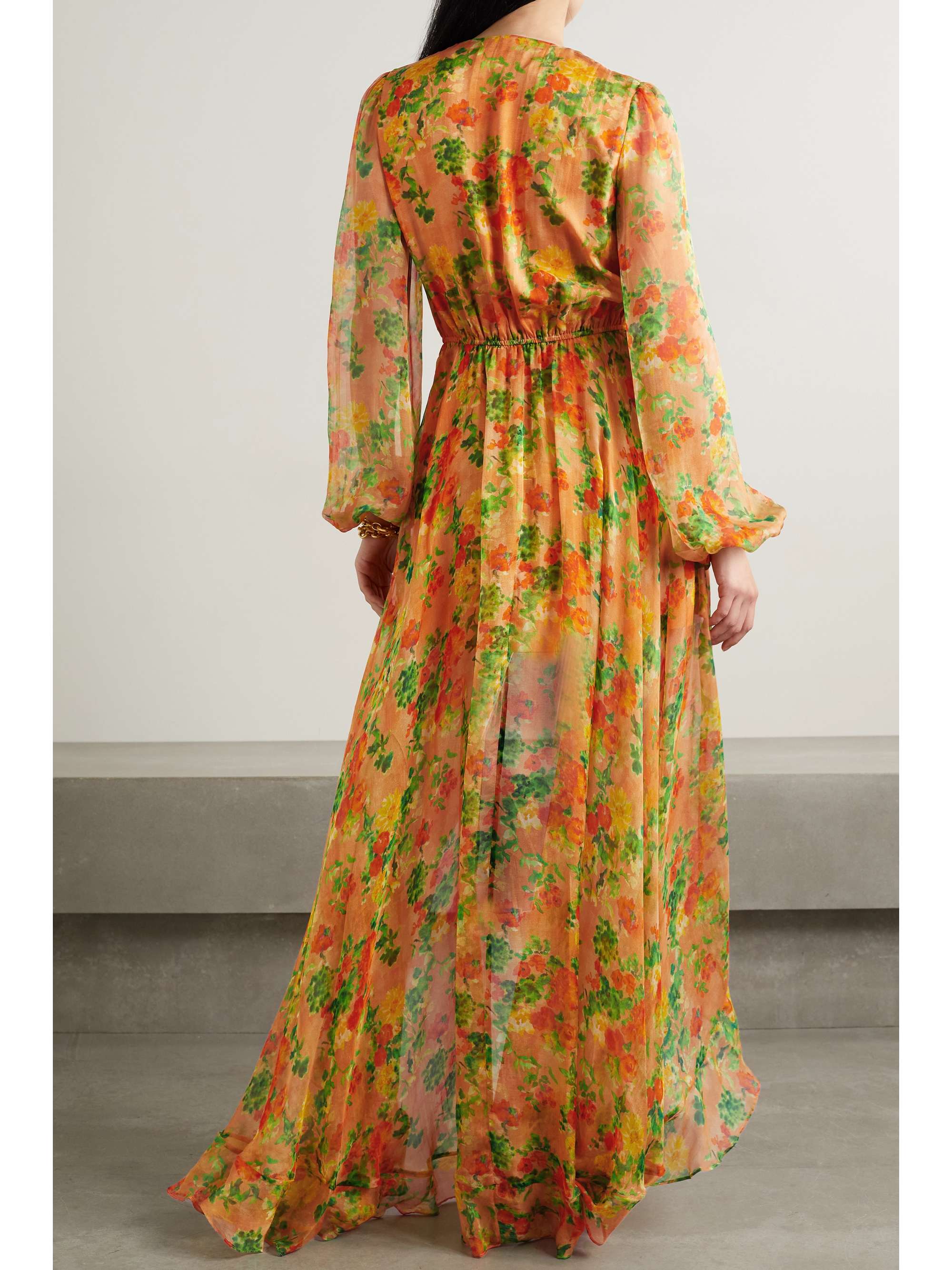 CAROLINE CONSTAS Vivian asymmetric wrap-effect ruffled floral-print  silk-chiffon maxi dress | NET-A-PORTER