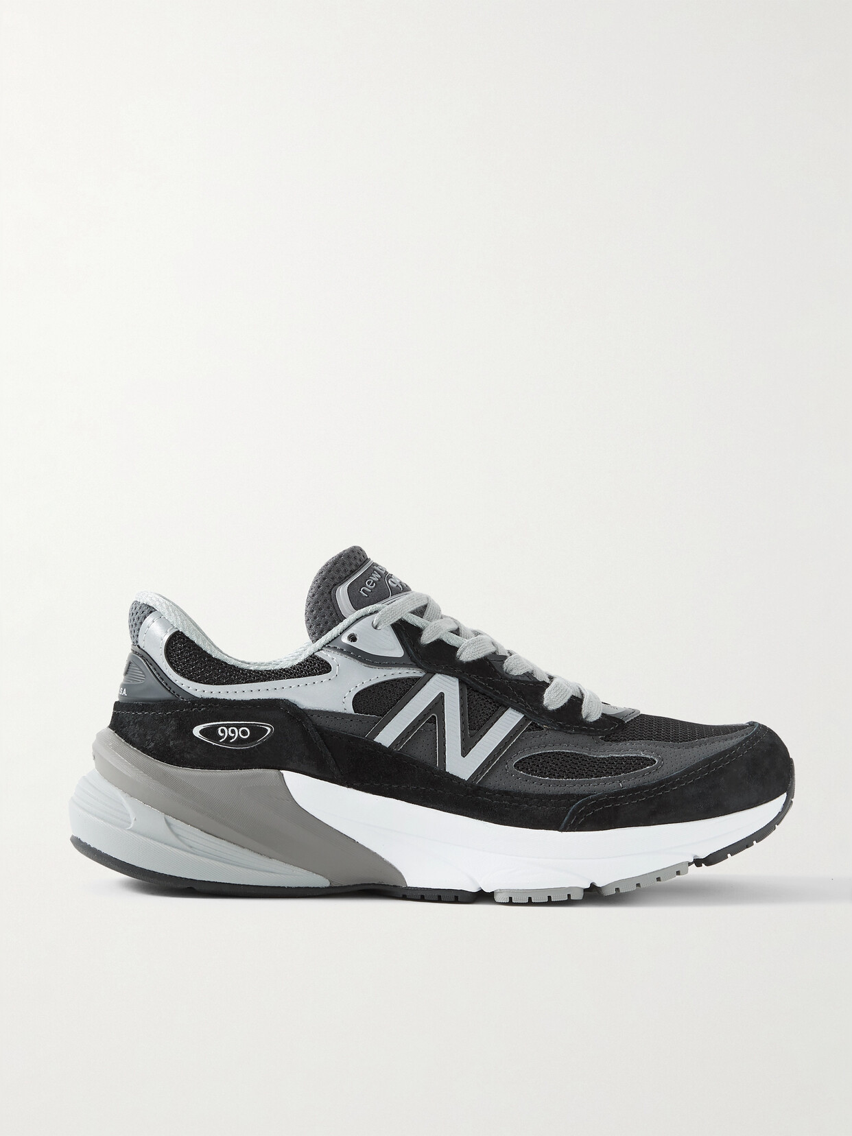 Shop New Balance Made In Usa 990v6 Leather-trimmed Mesh And Suede Sneakers In Black