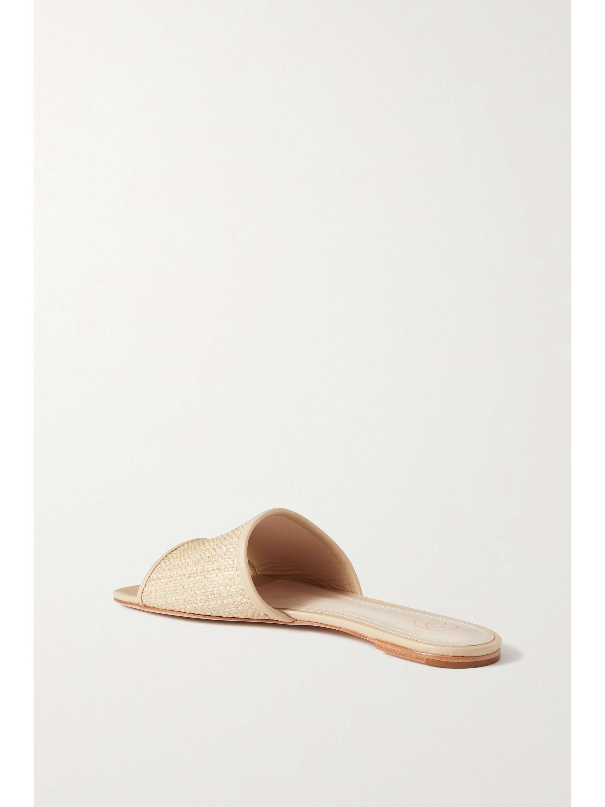 PORTE & PAIRE Leather-trimmed raffia slides