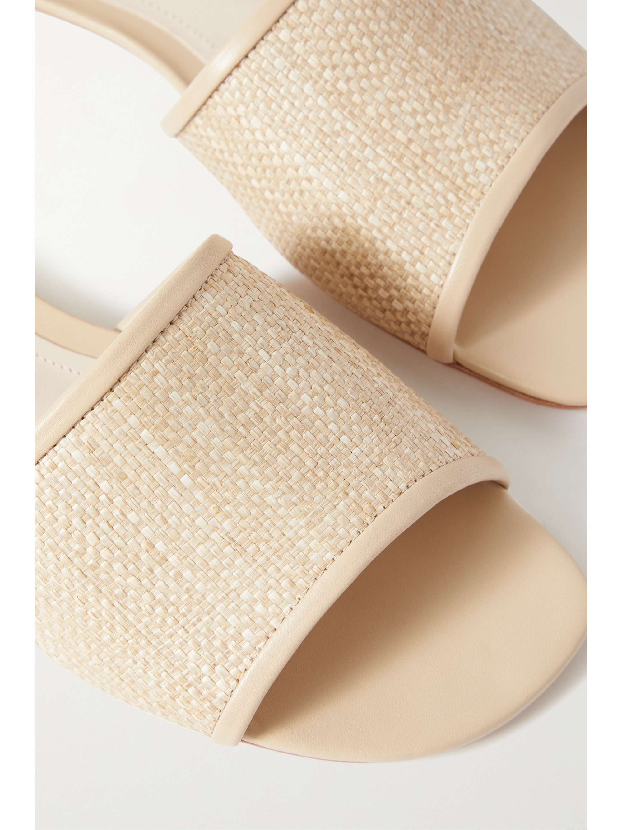 PORTE & PAIRE Leather-trimmed raffia slides