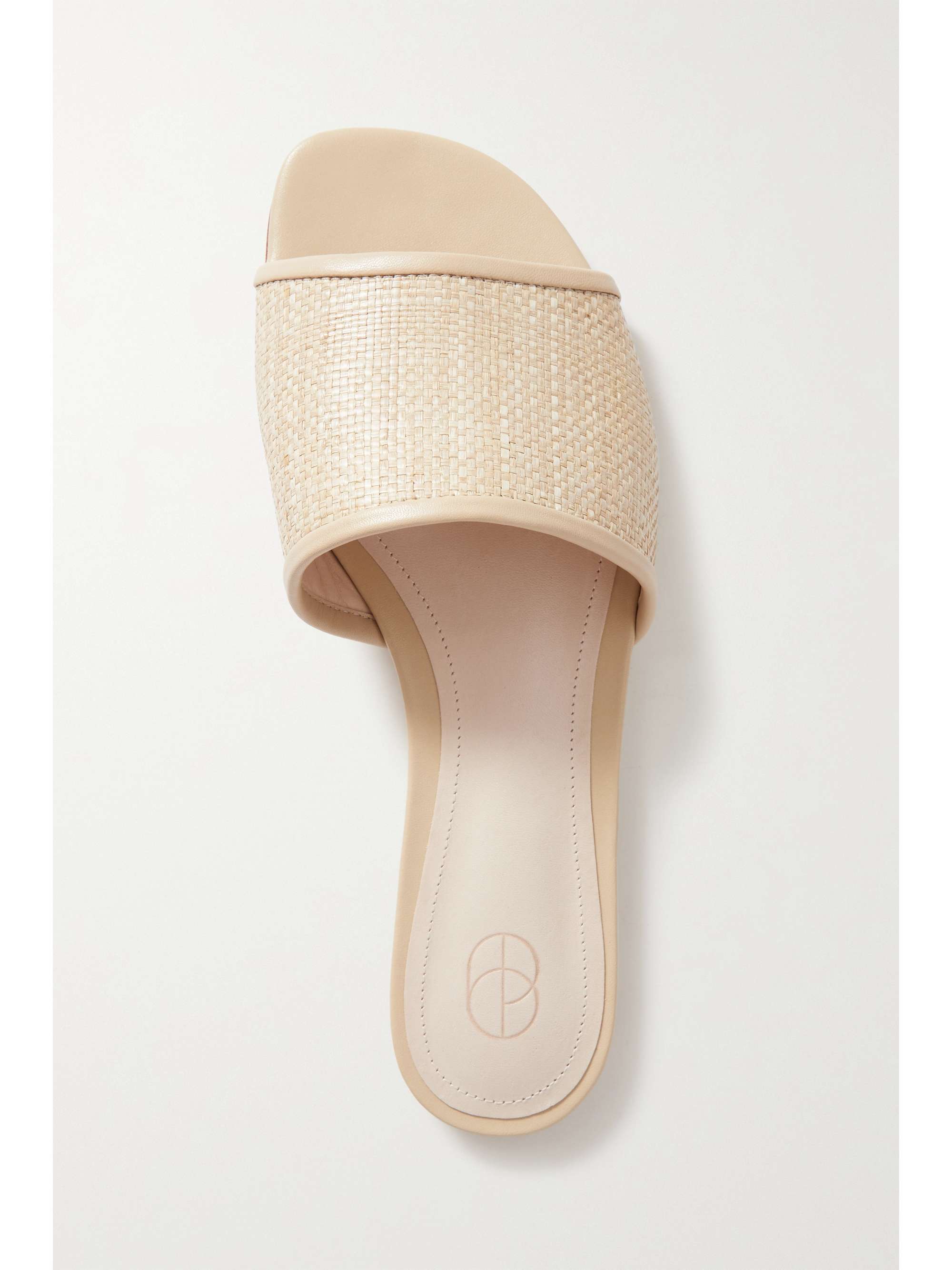 PORTE & PAIRE Leather-trimmed raffia slides
