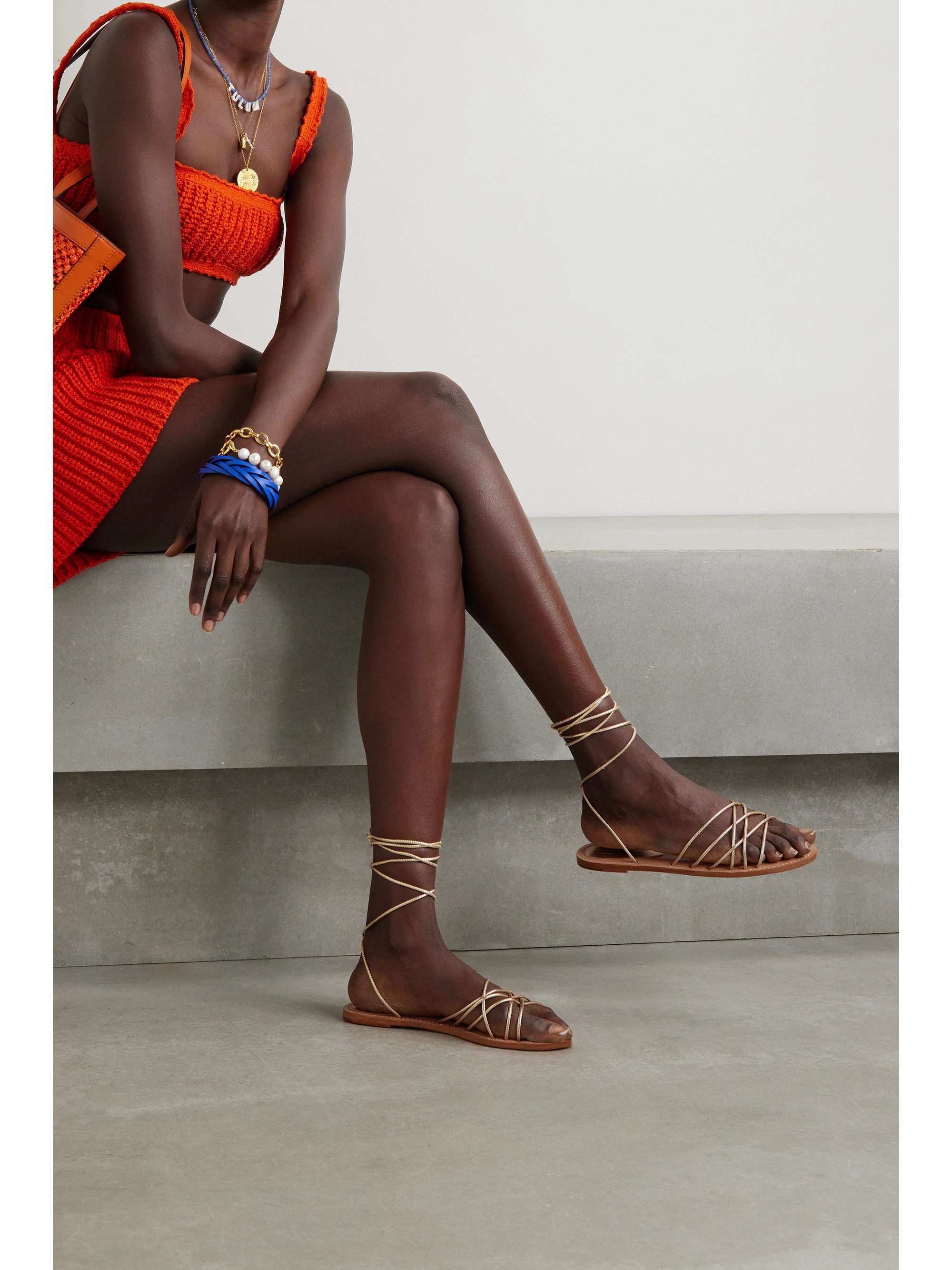 PORTE & PAIRE Metallic leather sandals