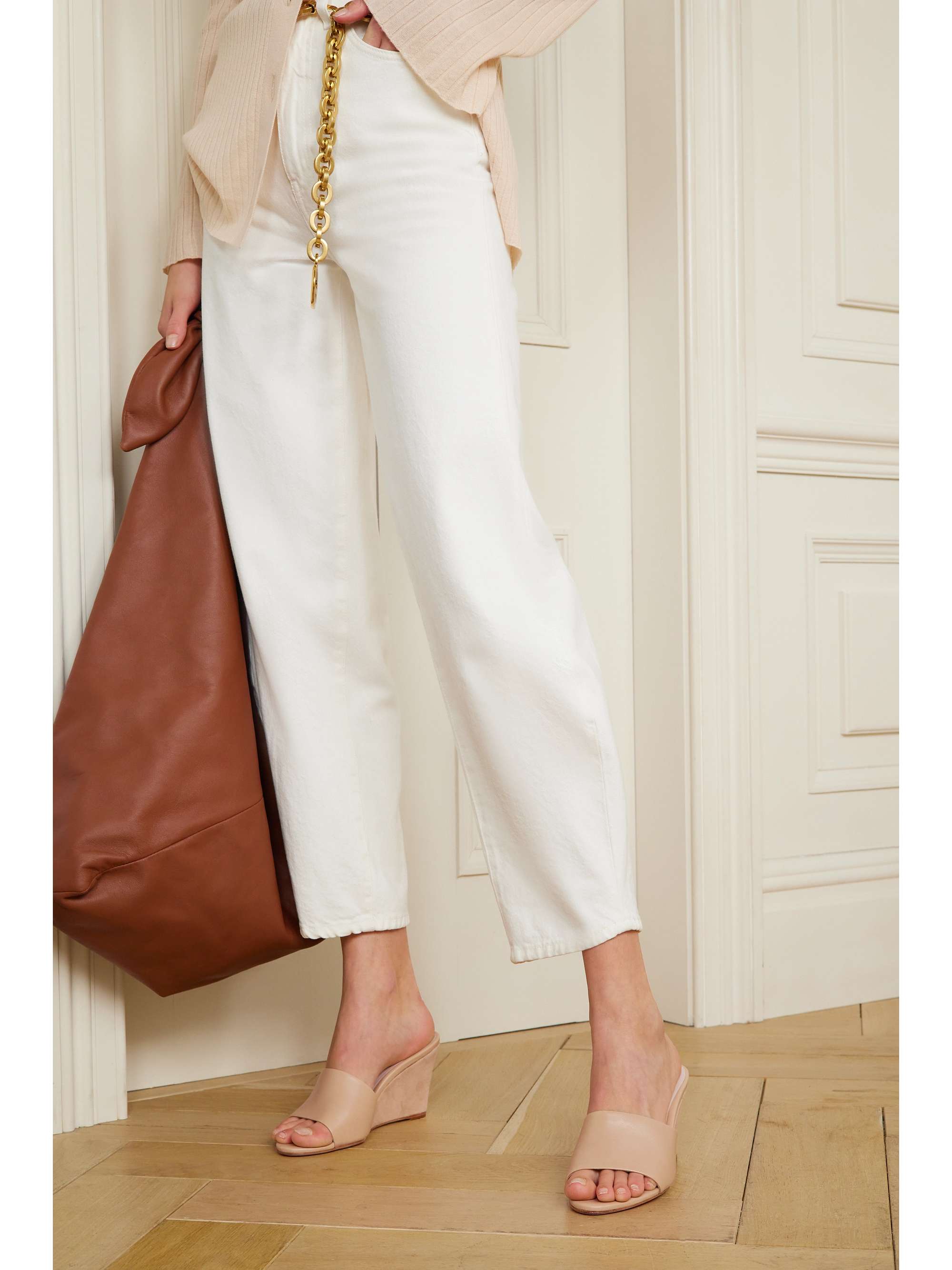 PORTE & PAIRE Leather and suede wedge mules