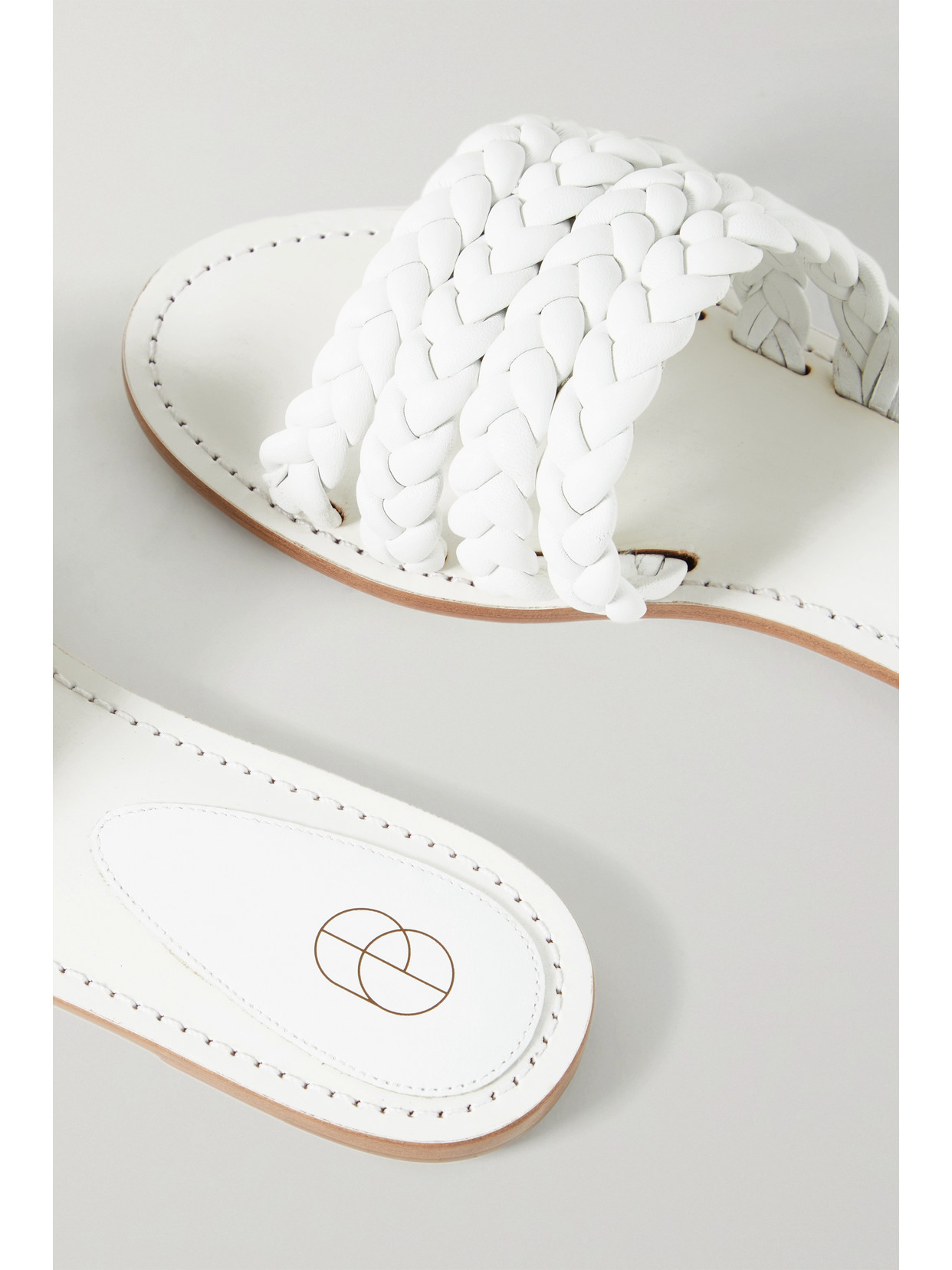 Porte & Paire Braided Leather Slides In White