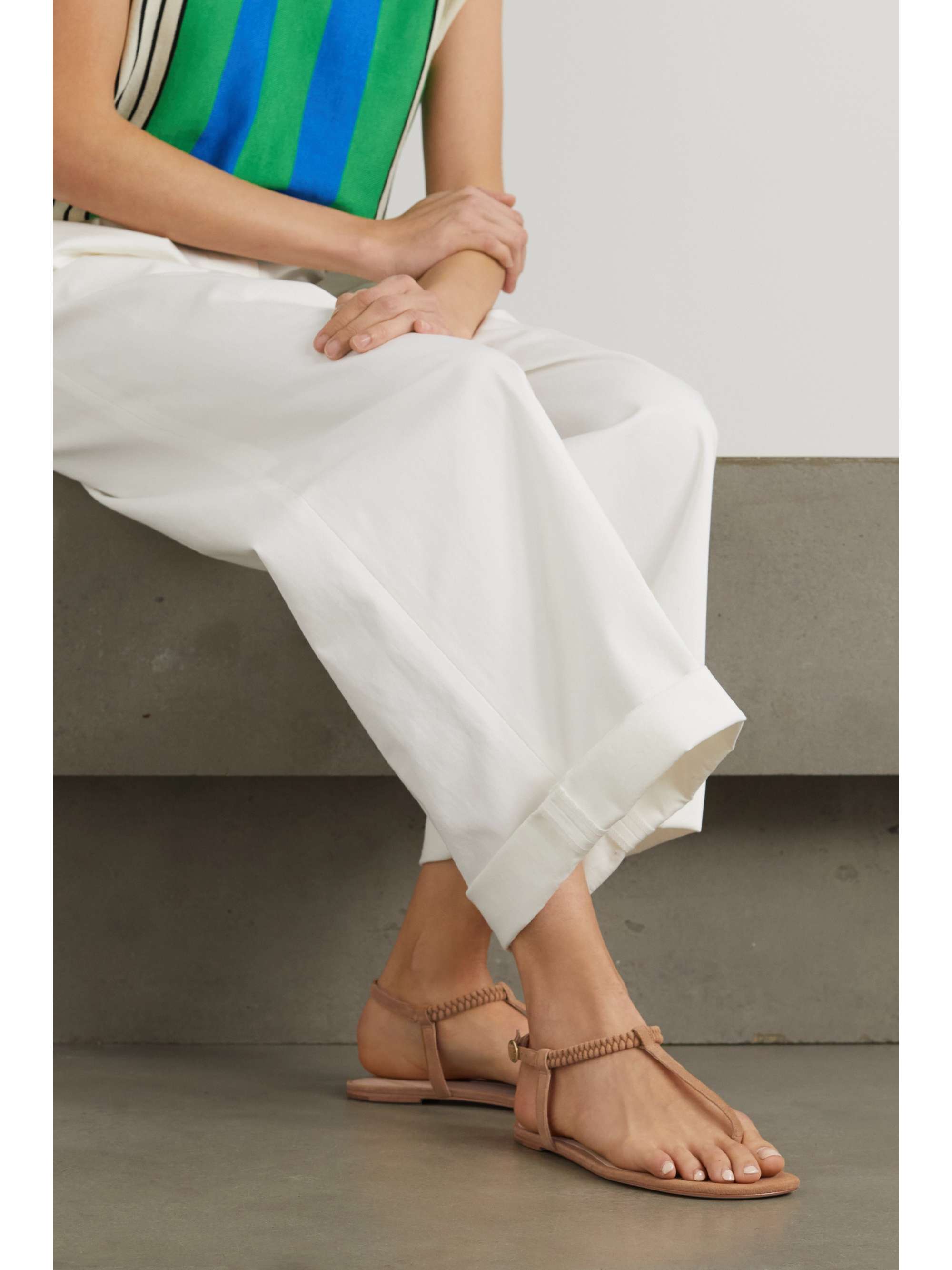 PORTE & PAIRE Braided metallic leather sandals