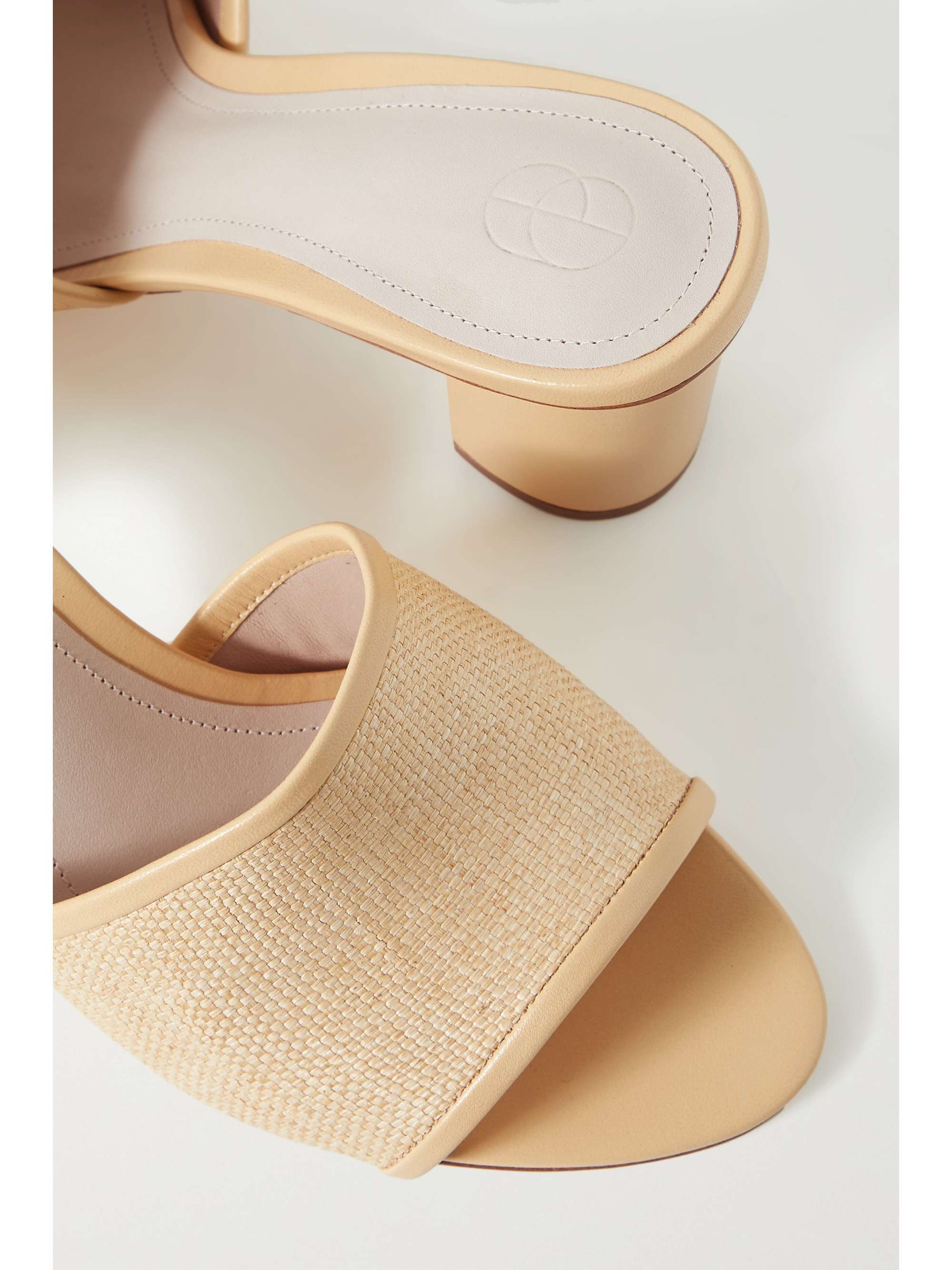 PORTE & PAIRE Leather-trimmed raffia mules