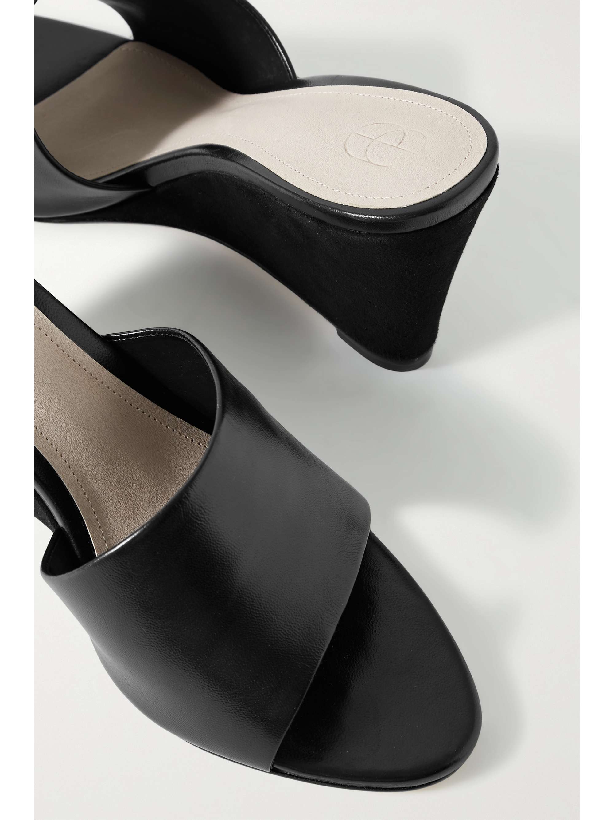 PORTE & PAIRE Leather and suede wedge mules