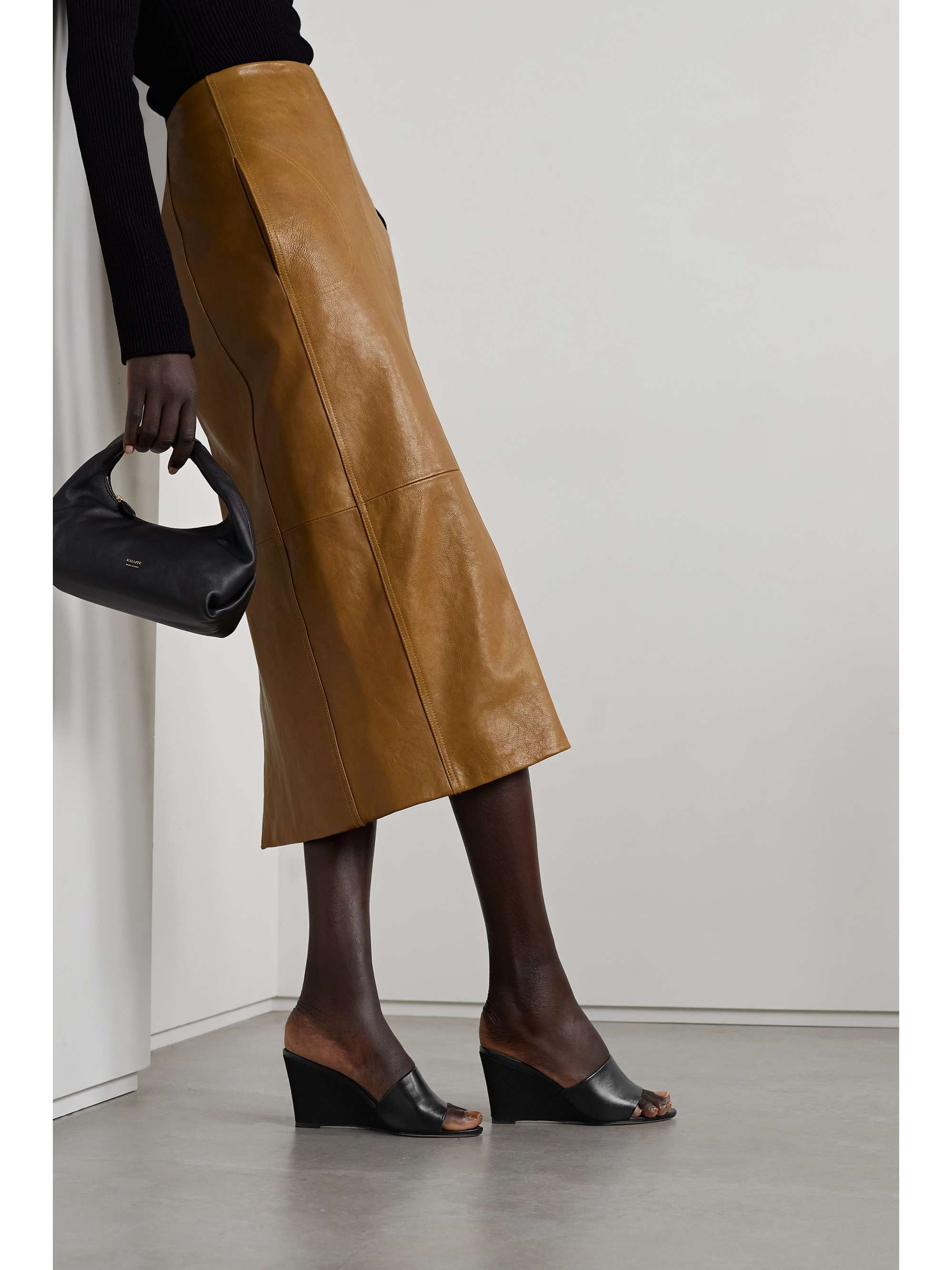 PORTE & PAIRE Leather and suede wedge mules