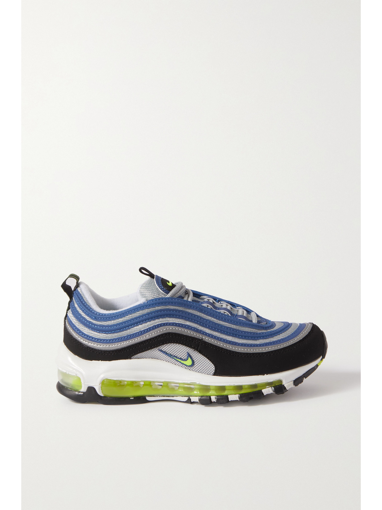 NIKE AIR MAX 97 NUBUCK AND METALLIC MESH SNEAKERS