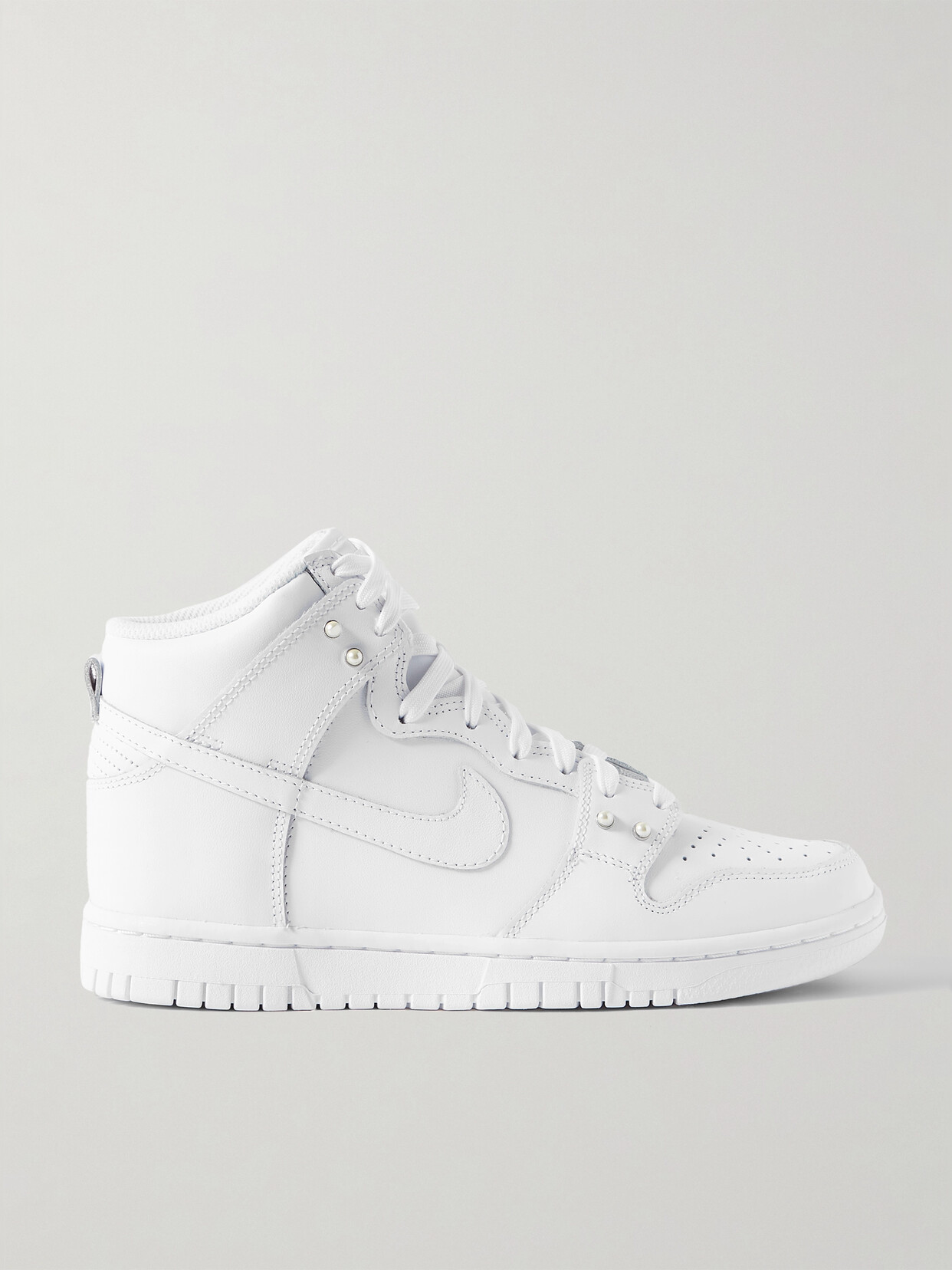 Shop Nike Dunk High Embellished Leather High-top Sneakers In White