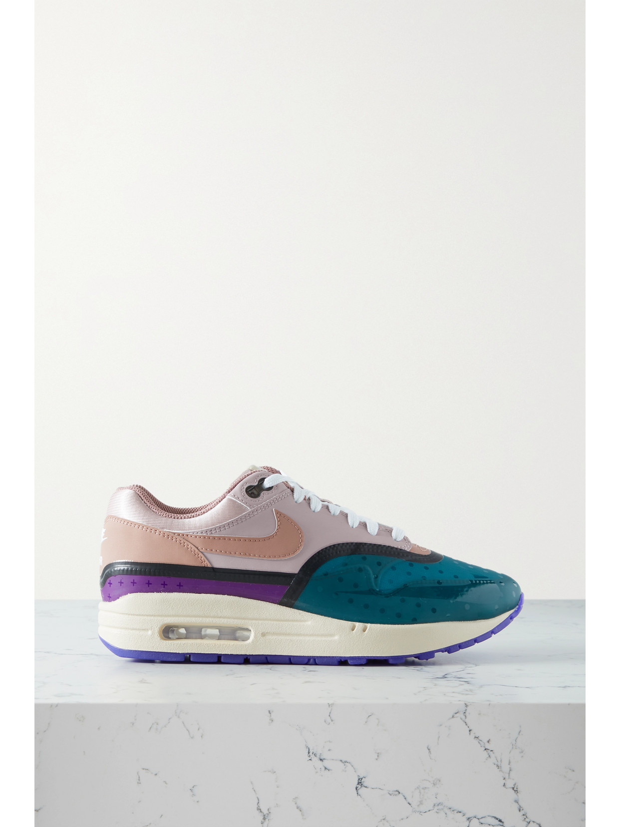 NIKE AIR MAX 1 CANVAS-TRIMMED RUBBER AND LEATHER SNEAKERS