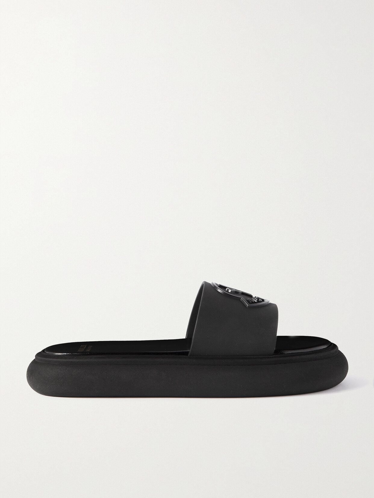 Shop Moncler Slyder Appliquéd Rubber Slides In Black