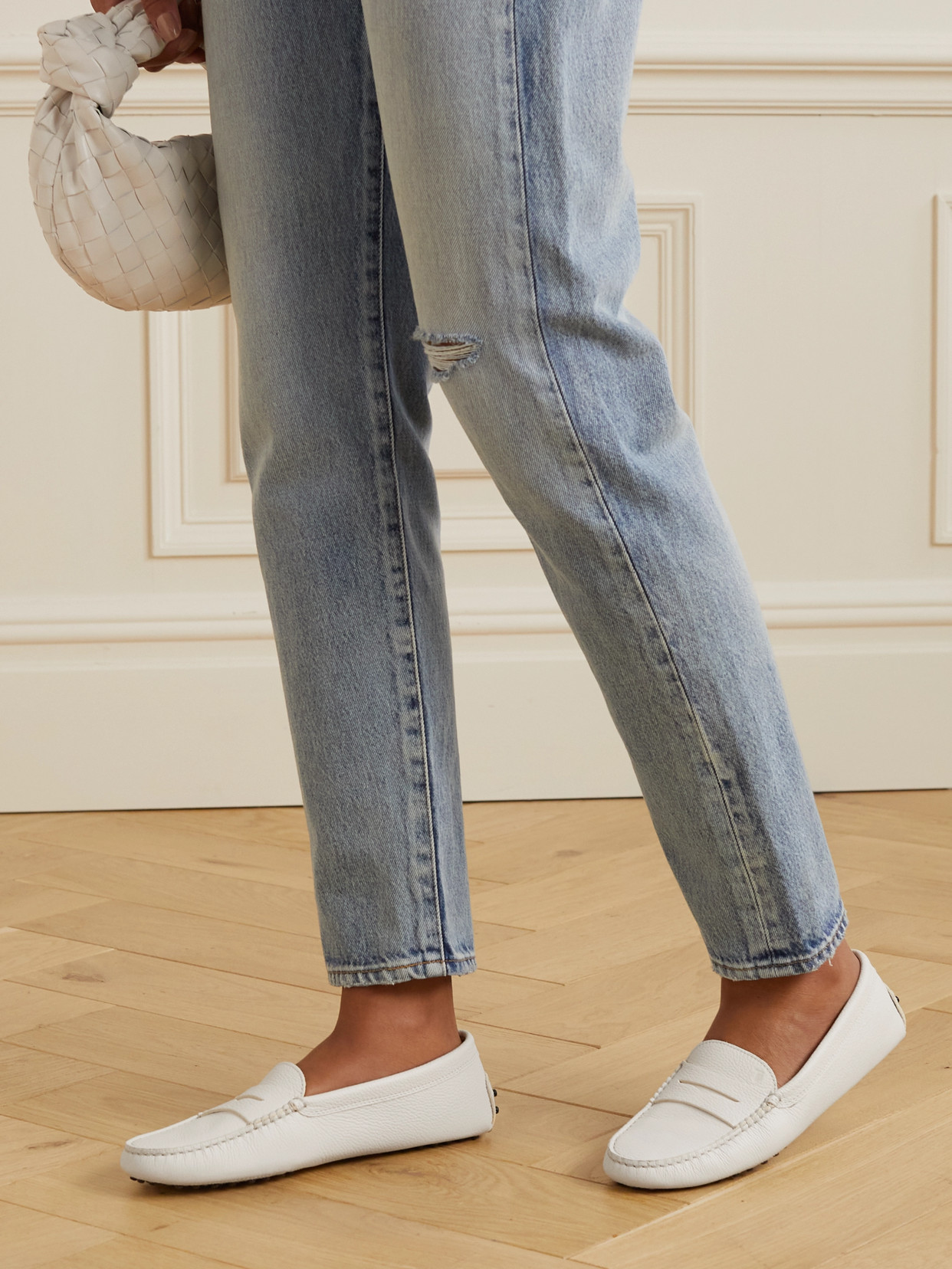 Tod's Gommino Textured-leather Loafers In White