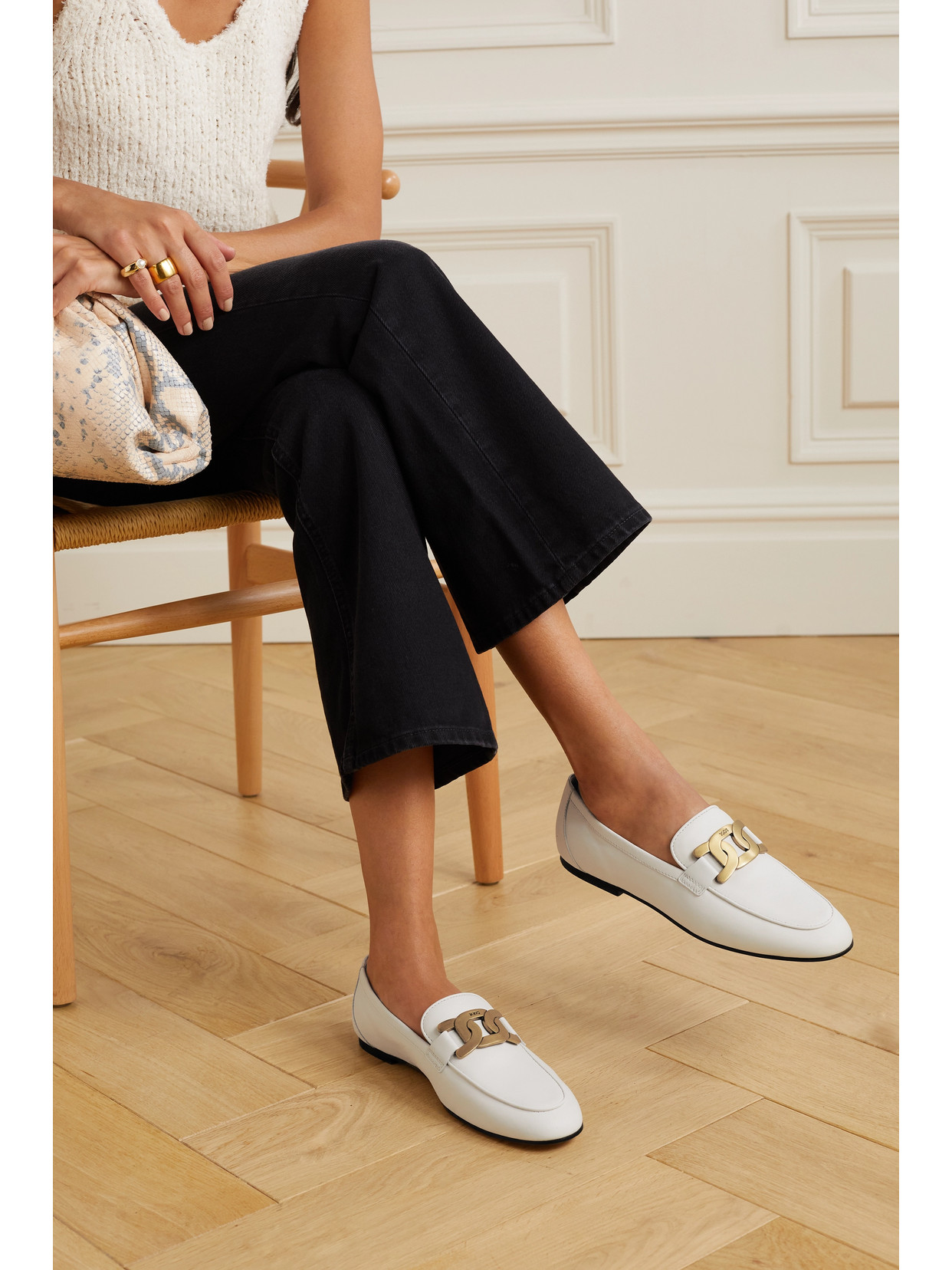 Tod's Kate Embellished Leather Loafers In White