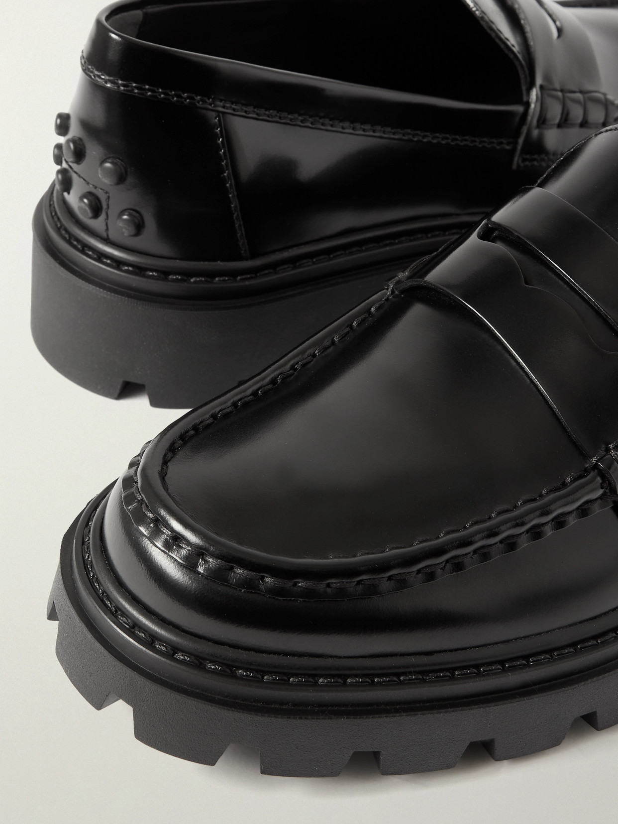 Tod's Gomma Pesante Glossed-leather Loafers In Black