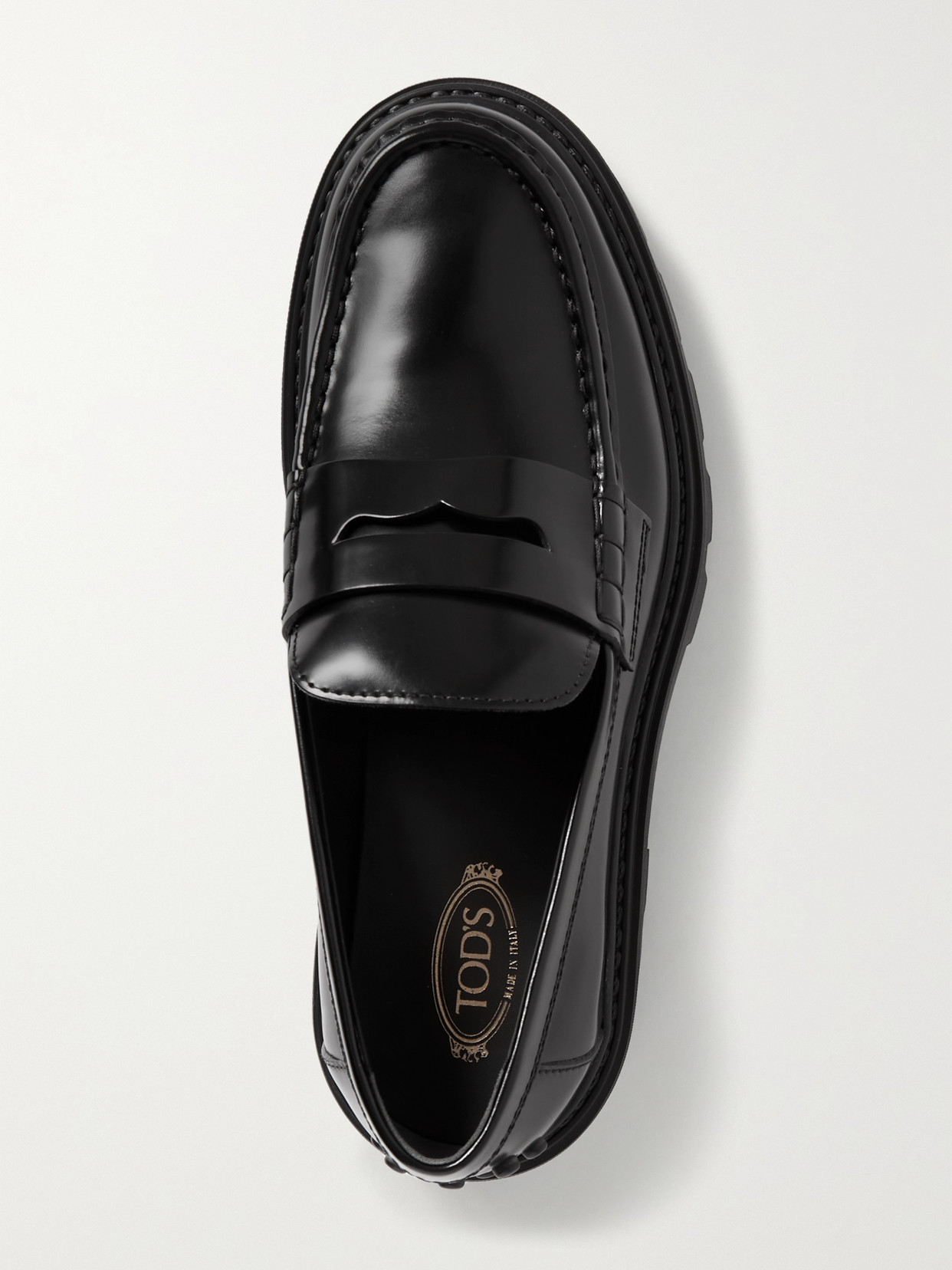 Tod's Gomma Pesante Glossed-leather Loafers In Black