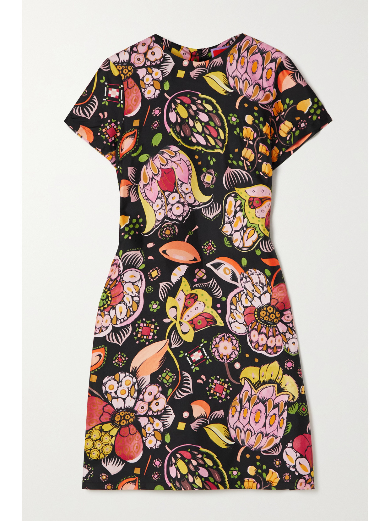La Doublej Floral-print Maxi Swing Dress With Feathers In Black