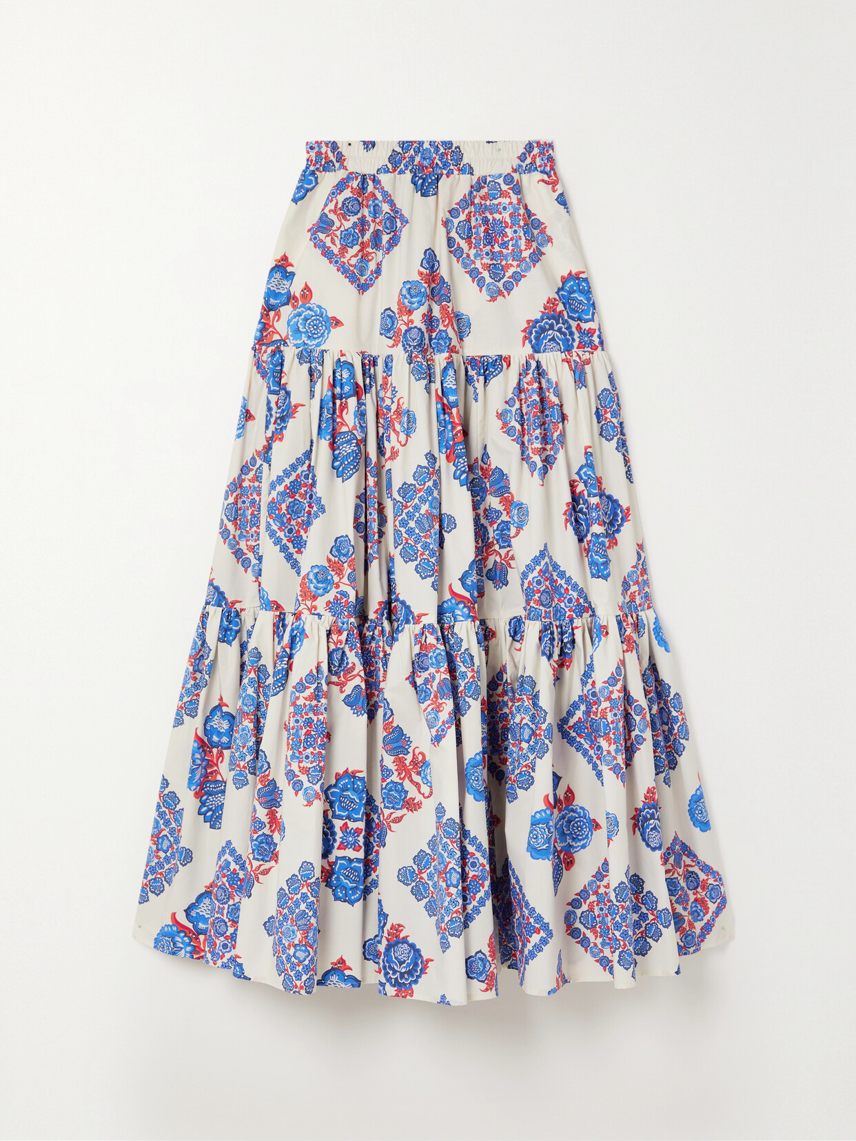 LA DOUBLEJ BIG TIERED PRINTED COTTON-POPLIN MAXI SKIRT