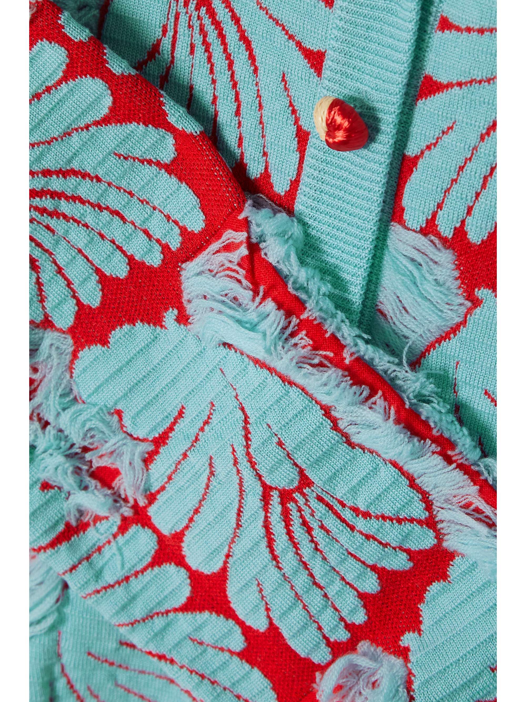 LA DOUBLEJ Wings frayed wool and cotton-blend jacquard cardigan