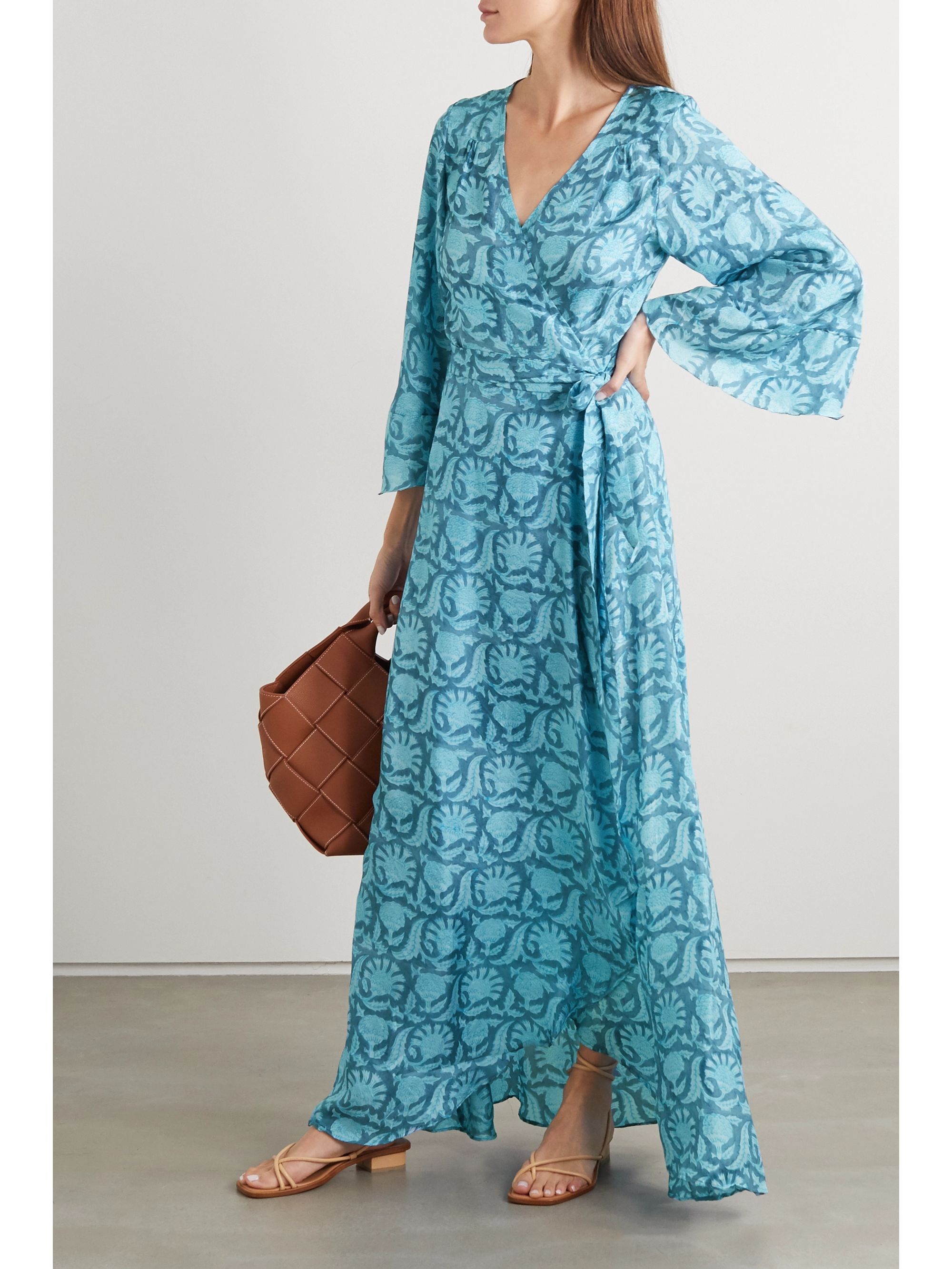 Blue Luna floral-print silk crepe de chine wrap maxi dress | Hannah ...