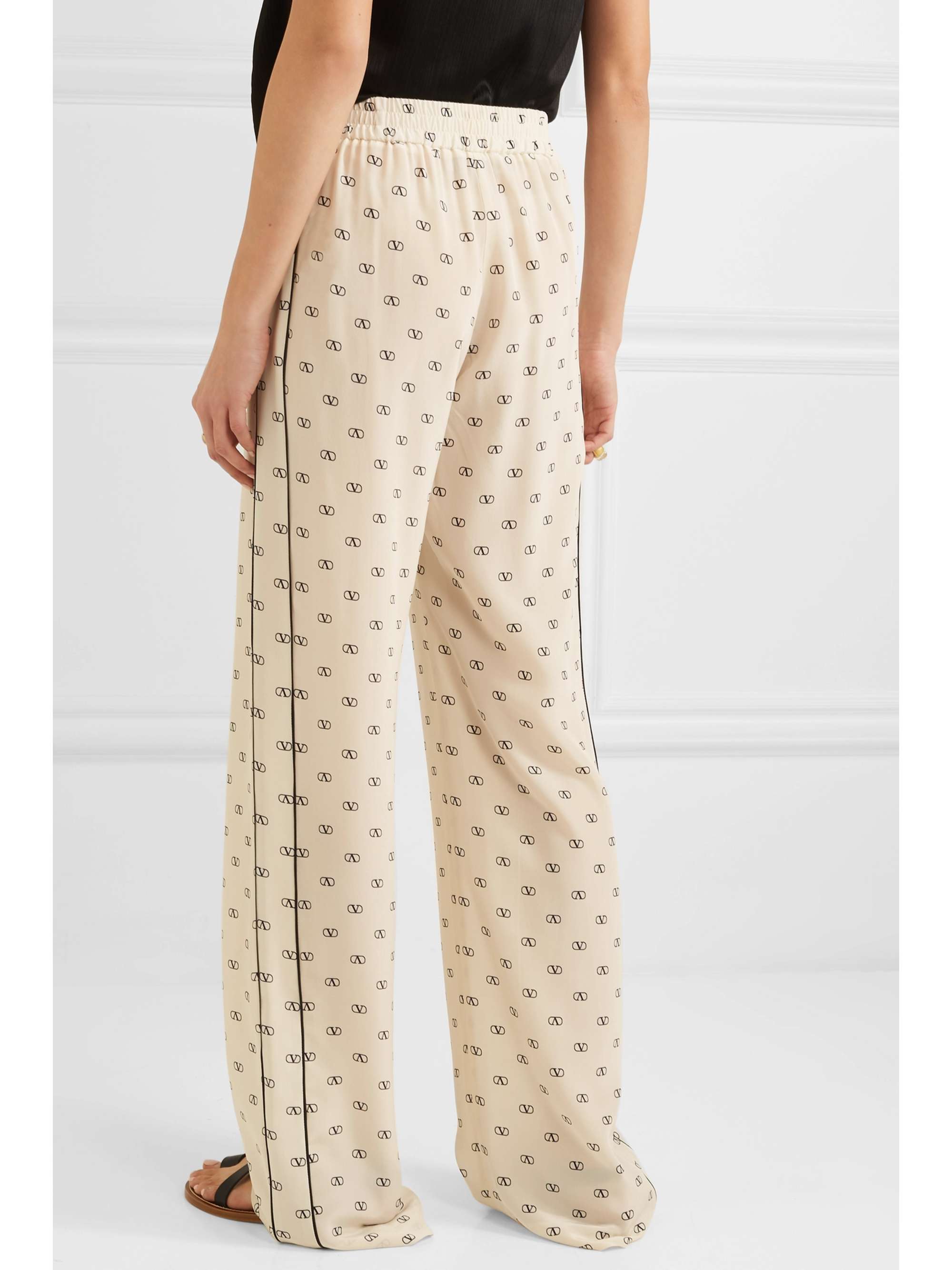 VALENTINO GARAVANI Piped printed silk crepe de chine pants