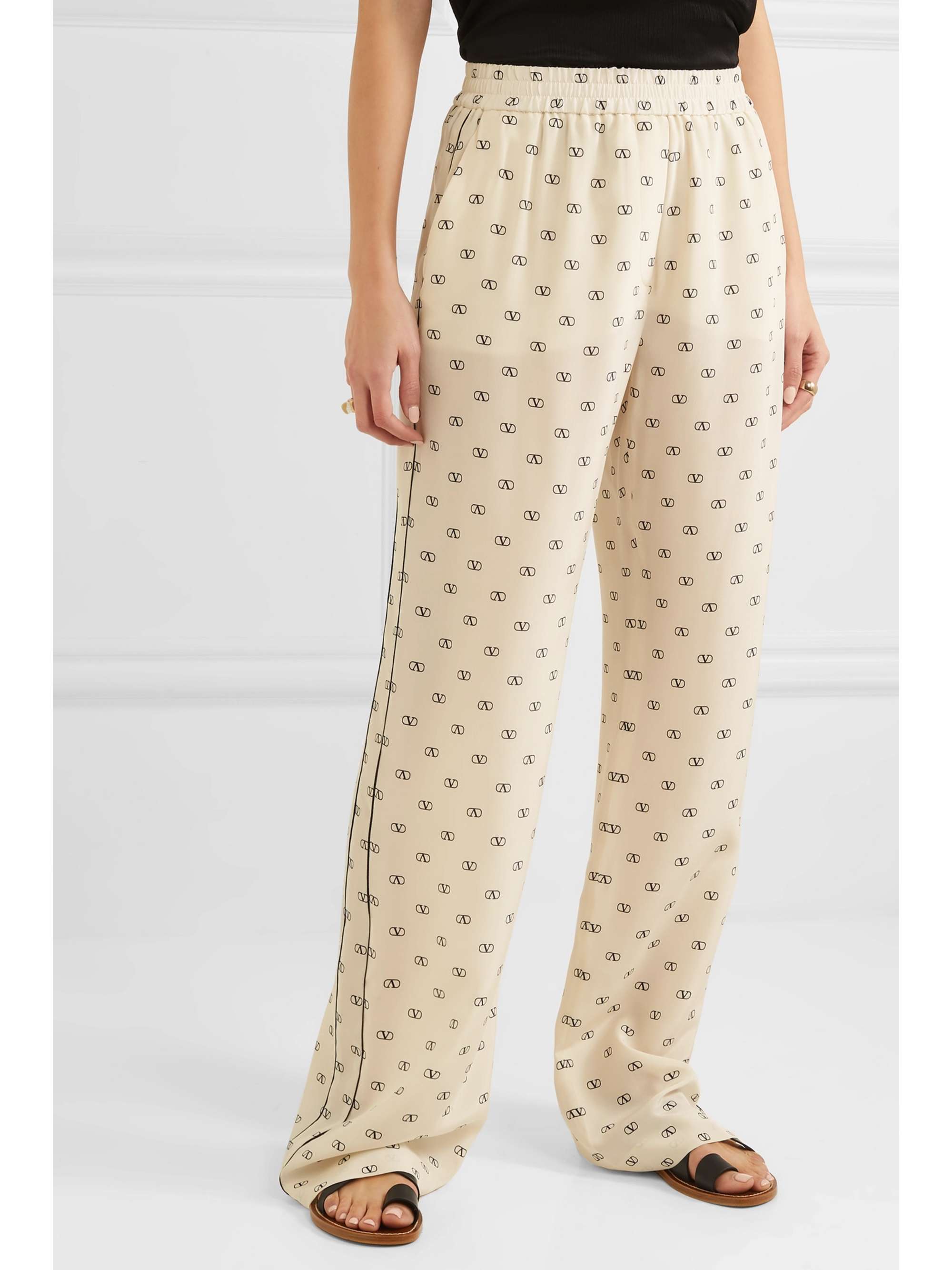 VALENTINO GARAVANI Piped printed silk crepe de chine pants