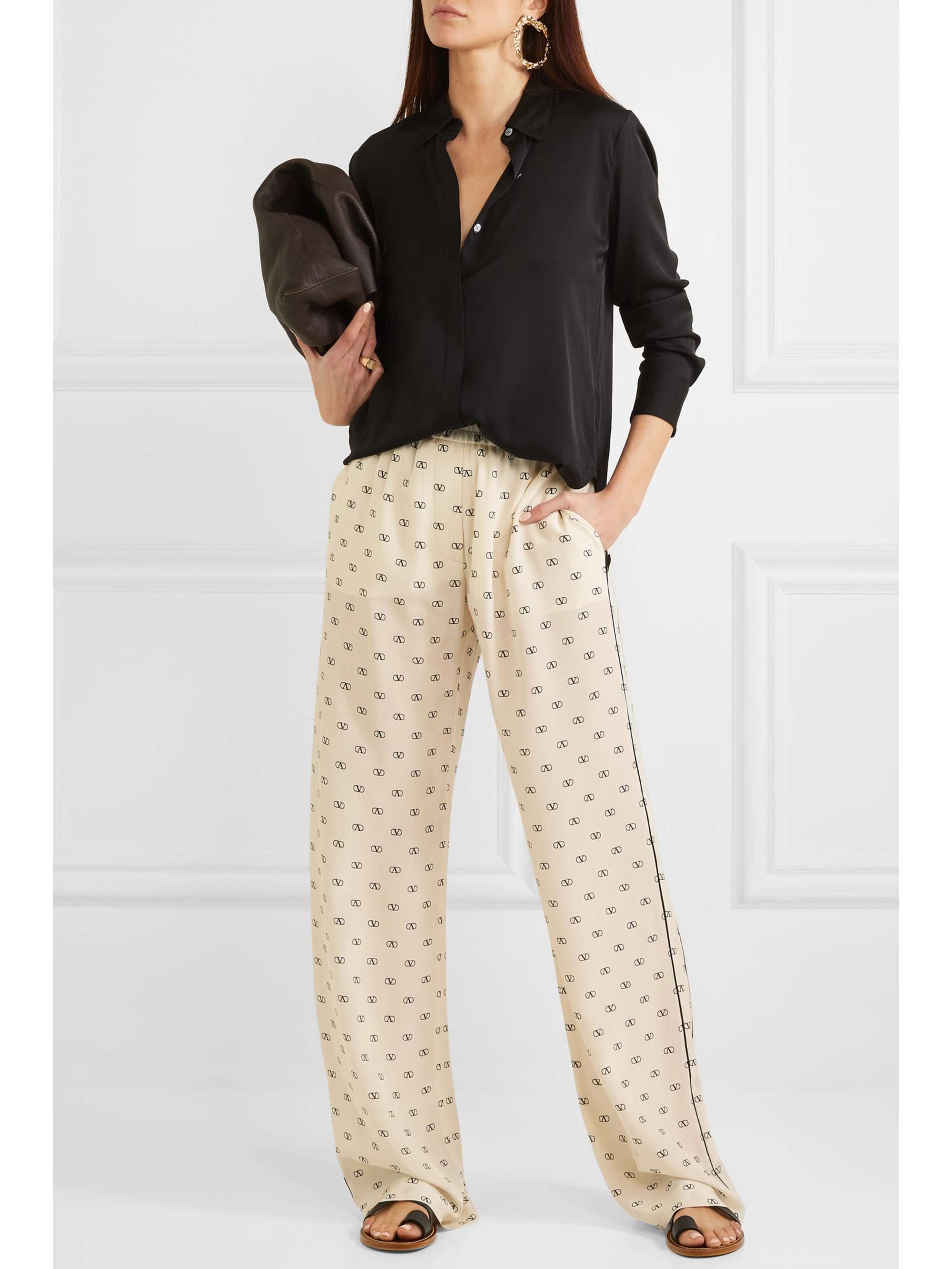 VALENTINO GARAVANI Piped printed silk crepe de chine pants