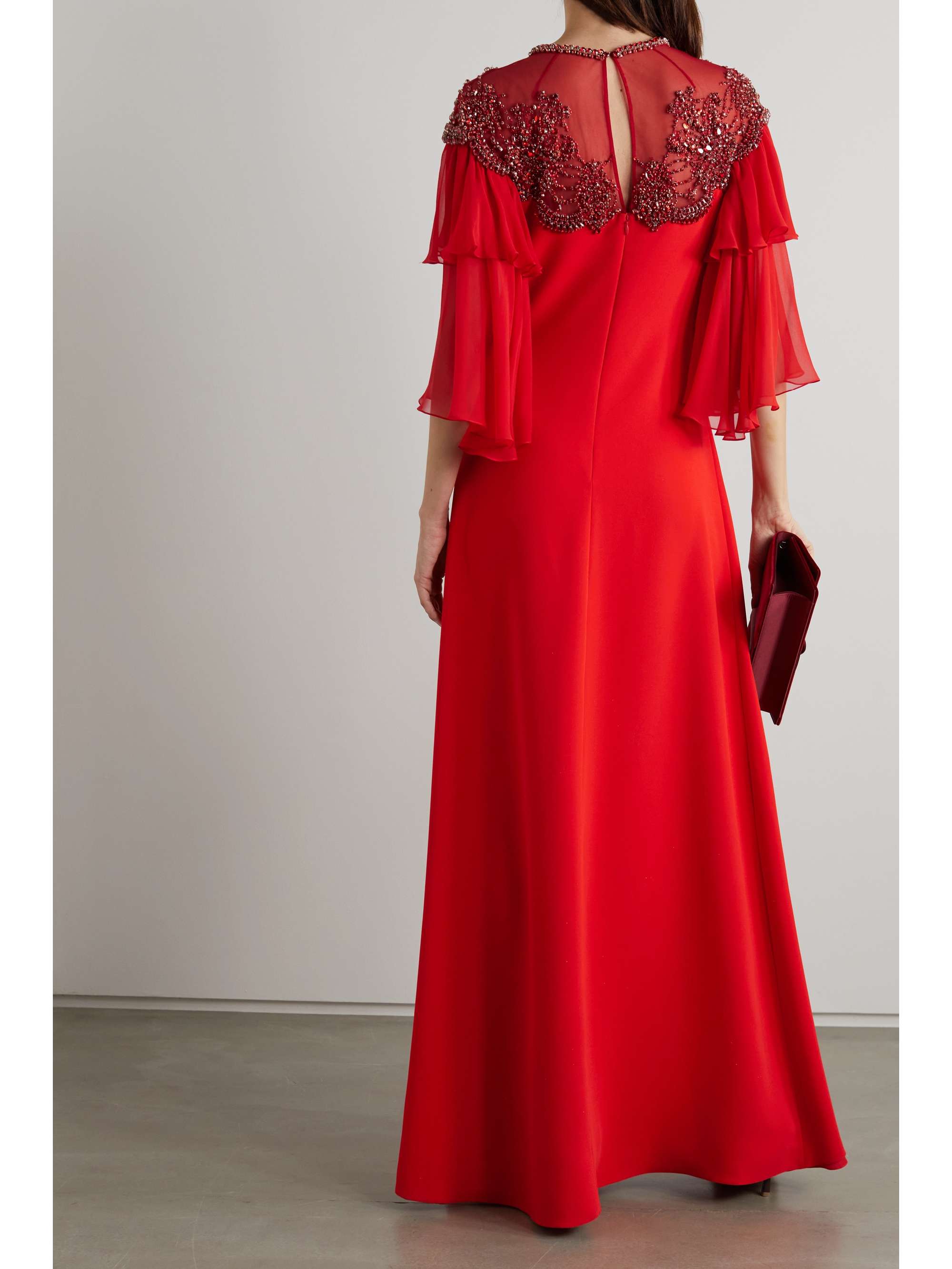 JENNY PACKHAM 绉纱雪纺绸水晶缀饰绢网礼服
