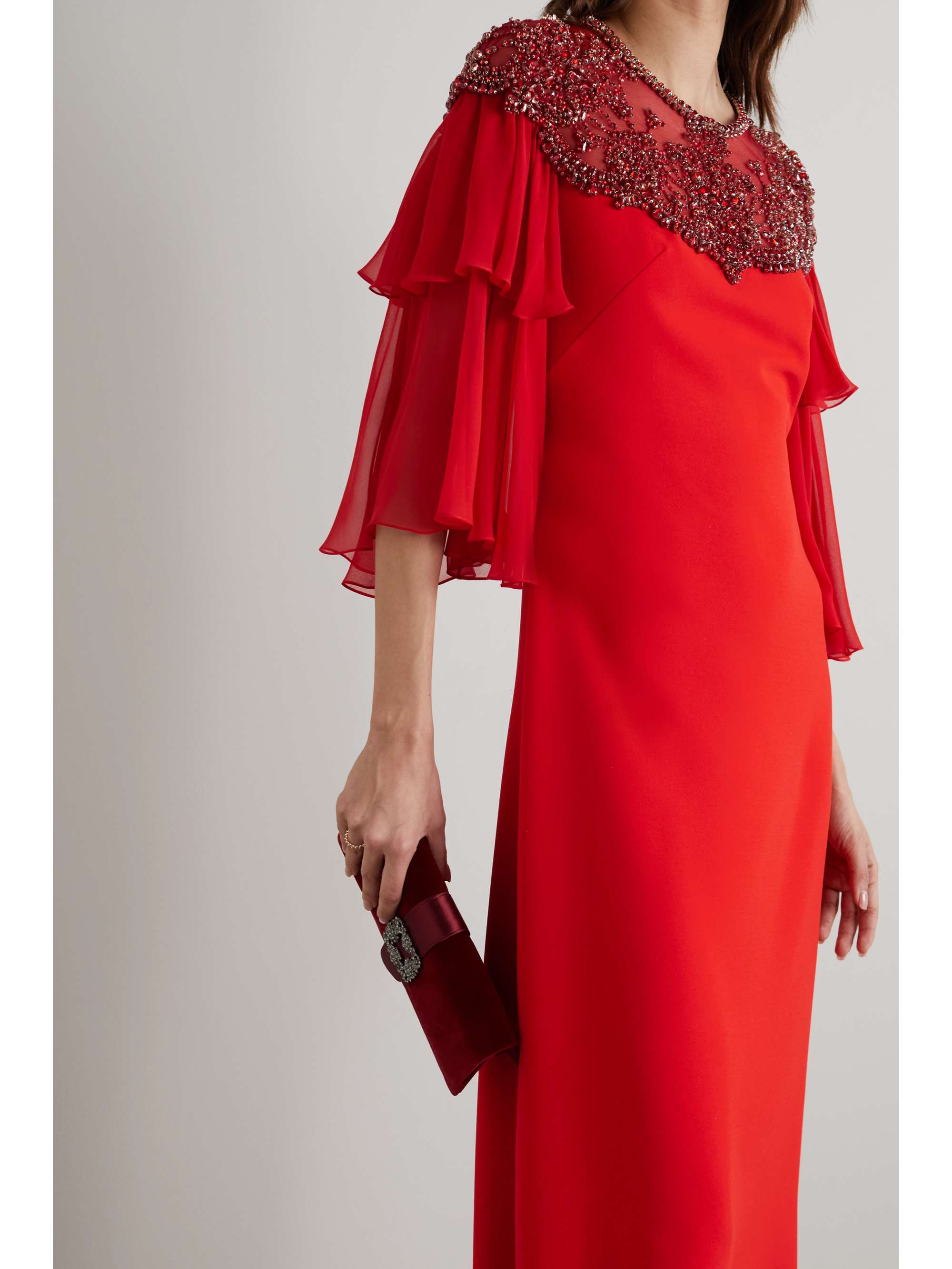 JENNY PACKHAM 绉纱雪纺绸水晶缀饰绢网礼服