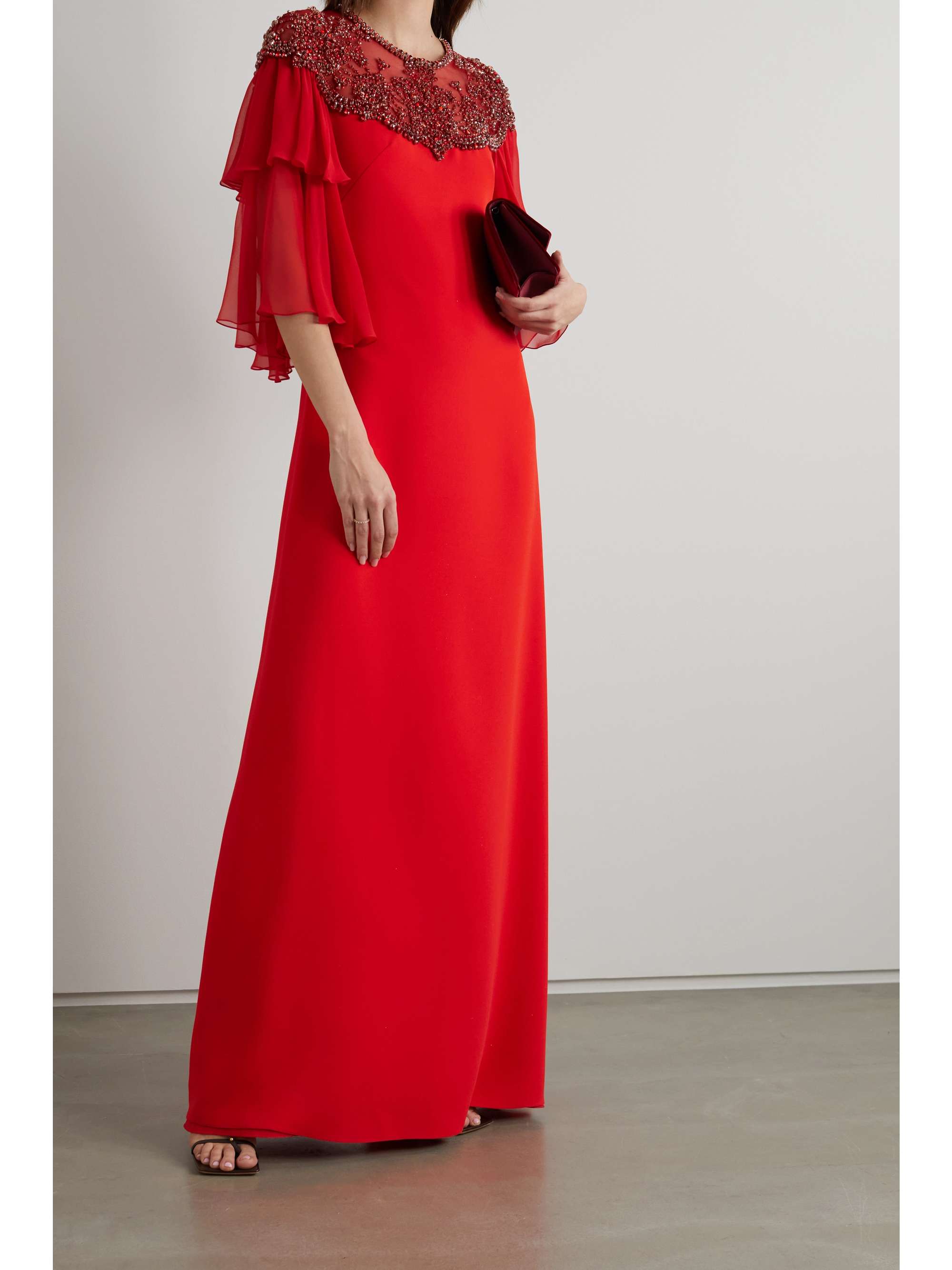JENNY PACKHAM 绉纱雪纺绸水晶缀饰绢网礼服