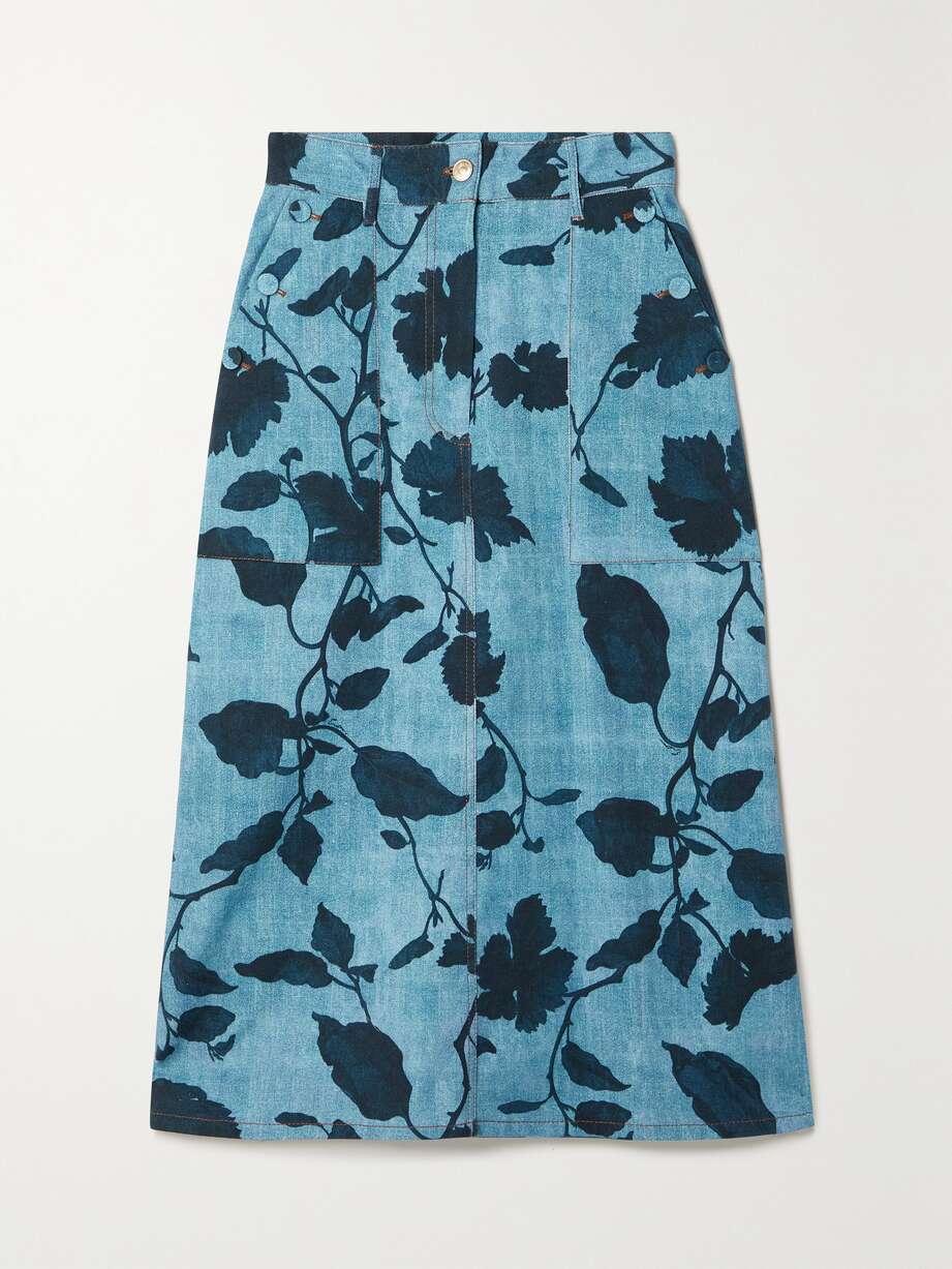 Leaf Print Midi Skirt