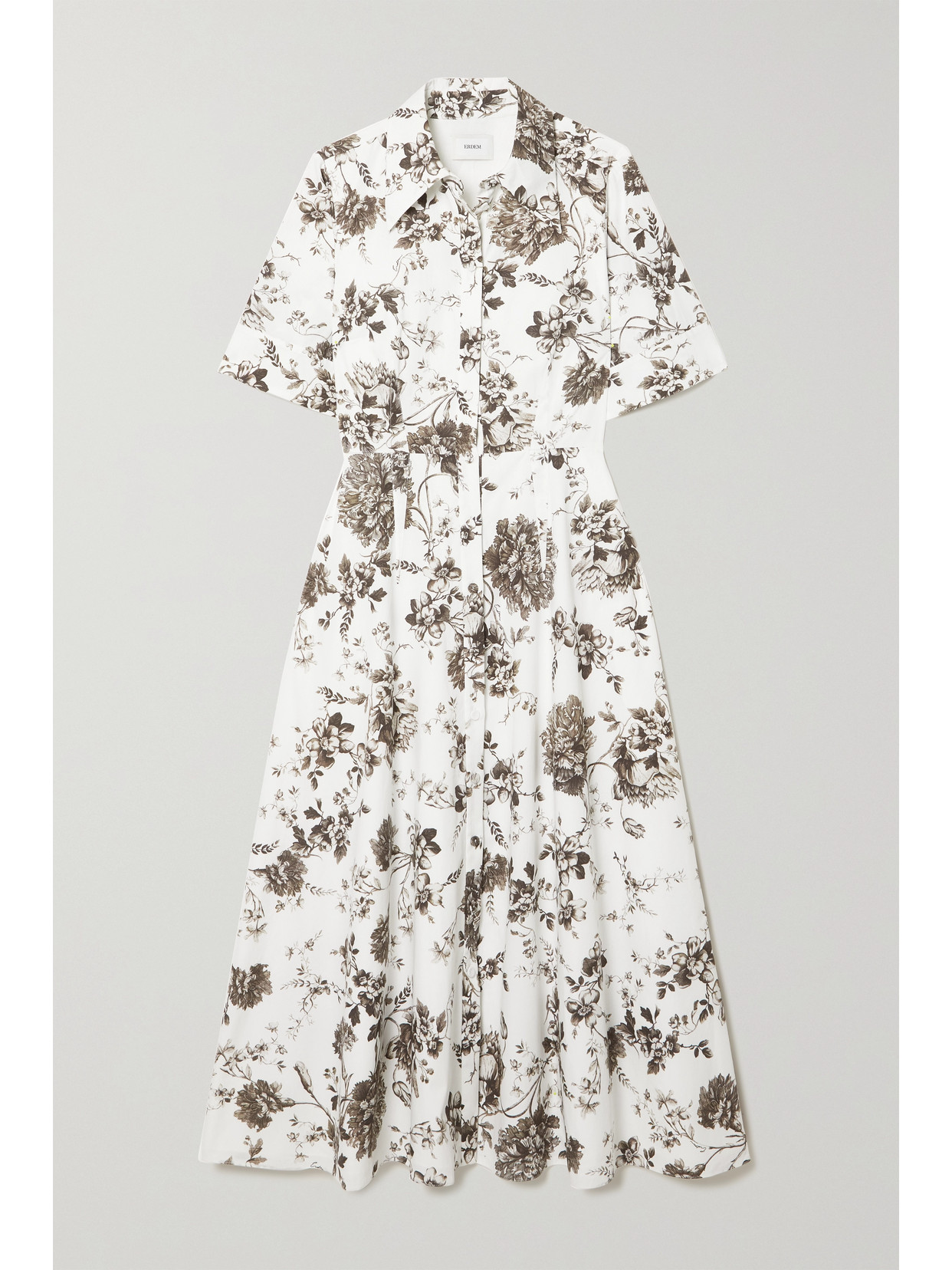 ERDEM LAYLA PLEATED FLORAL-PRINT COTTON-POPLIN MIDI SHIRT DRESS